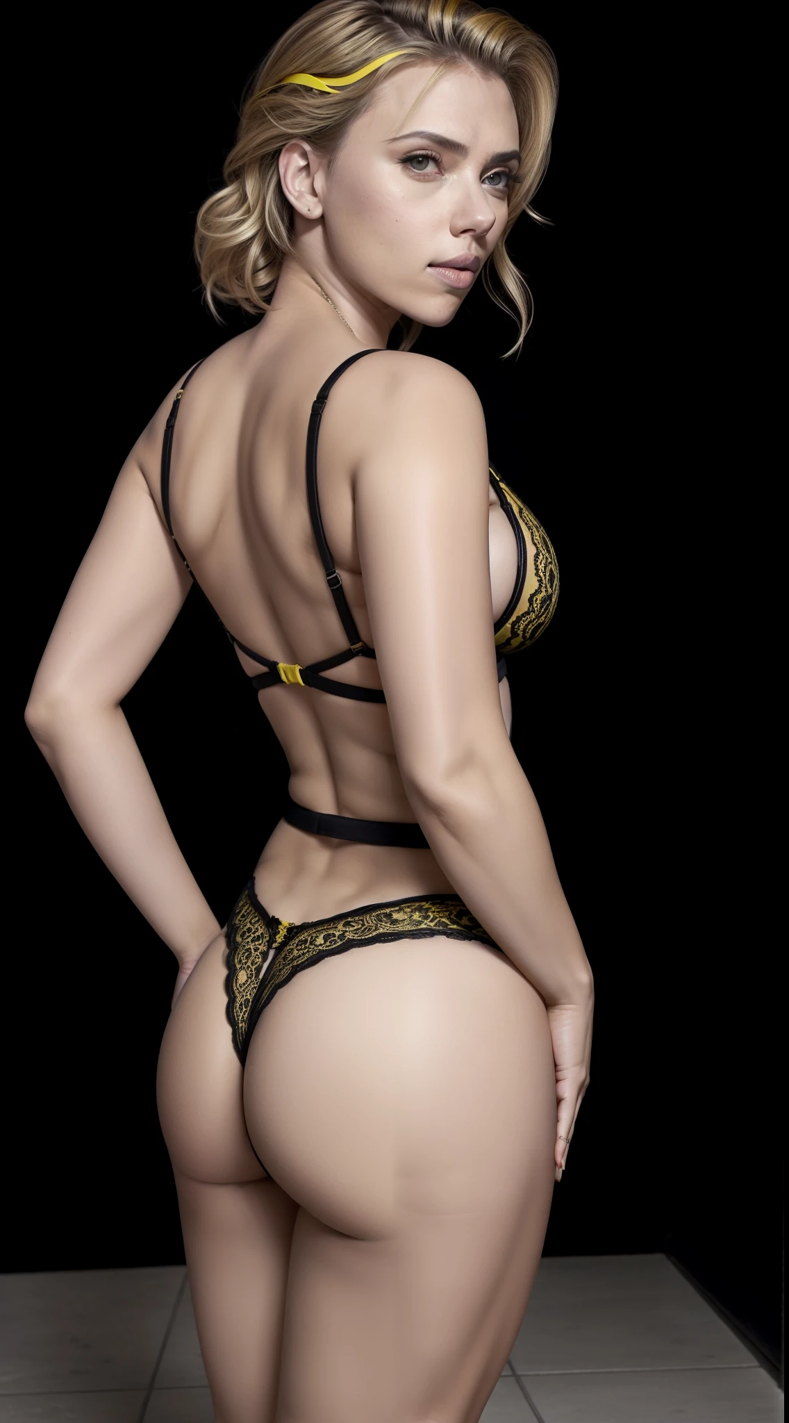 Scarlett Johansson big booty in micro yellow black color micro thong hottest sexy