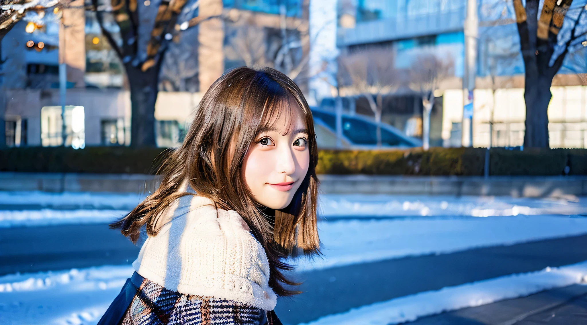 18 year old cute miniskirt high school girl、Winter City