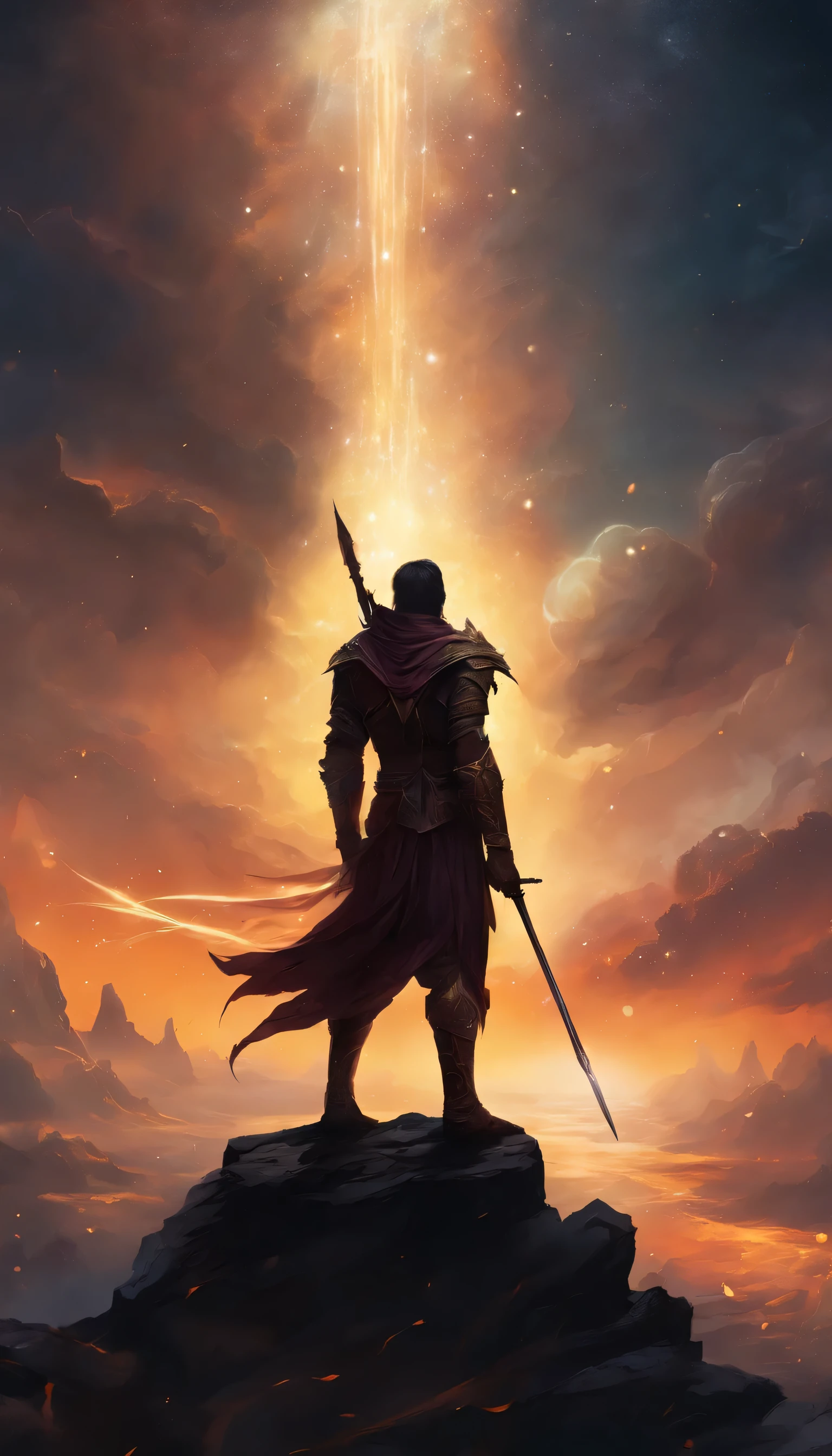 an image of a philosopher, conquered his mind, silhoutte, war scene, dark and gloomy, profile picture weapons
