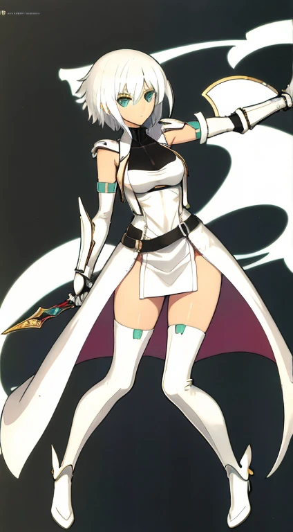 (((Best Quality))) , ((full body)), female, reference sheet, solo, (white background), slit dress, armored dress, loin cloth, wielding, standing, demonic girl,