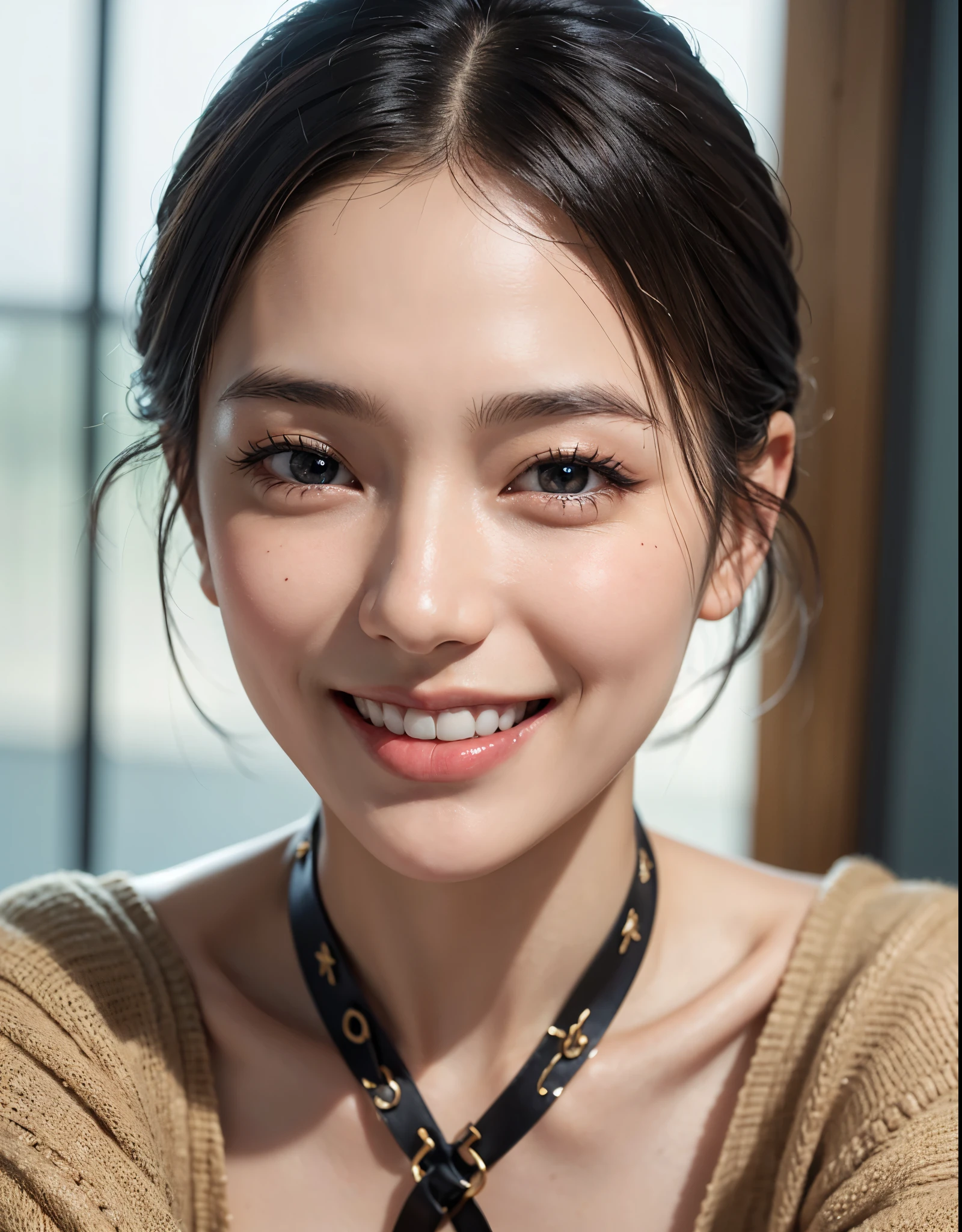 Best Quality, masutepiece, 超A high resolution, (Photorealistic:1.4), ((Face Up))、((macro raw photo)), 2girls, short-hair, Indoor,  、Detailed eyes,sparkly eyes,(realisticeyes),delicated face,realskin,detailed hairs,Detailed skin,Beautiful face,((Smiling))、I'm showing my teeth and smiling、Happy smile、selfee、chum、Same uniform,