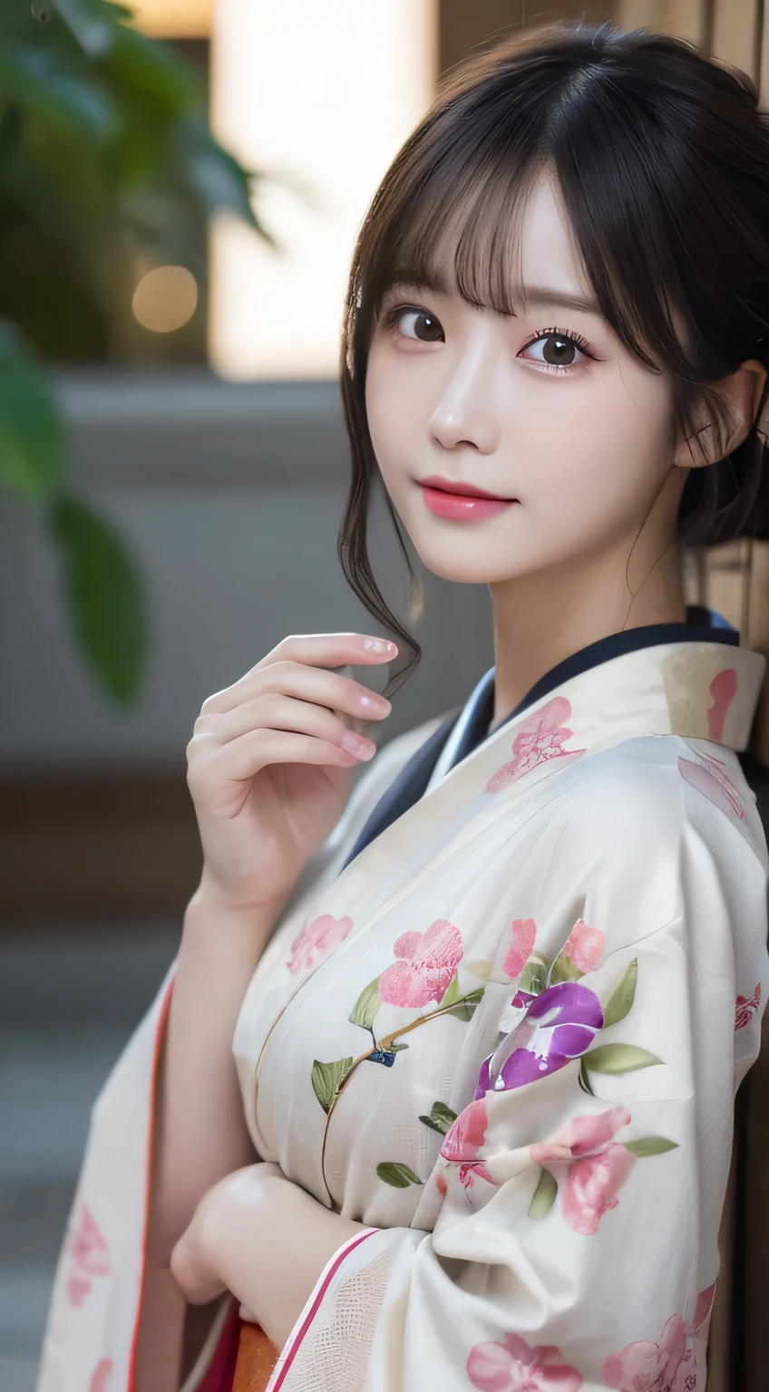 (Wear the kimono correctly,age19,no-makeup)、(top-quality,​masterpiece:1.3,超A high resolution,),(ultra-detailliert,Caustics),(Photorealsitic:1.4,RAW shooting),Ultra-realistic capture,A highly detailed,high-definition16Kfor human skin、 Skin texture is natural、The skin looks healthy with an even tone、 Use natural light and color、 Anatomically correct、One Woman,japanes,,kawaii,A dark-haired,Middle hair,(depth of fields、chromatic abberation、Wide range of lighting、Natural Shading)