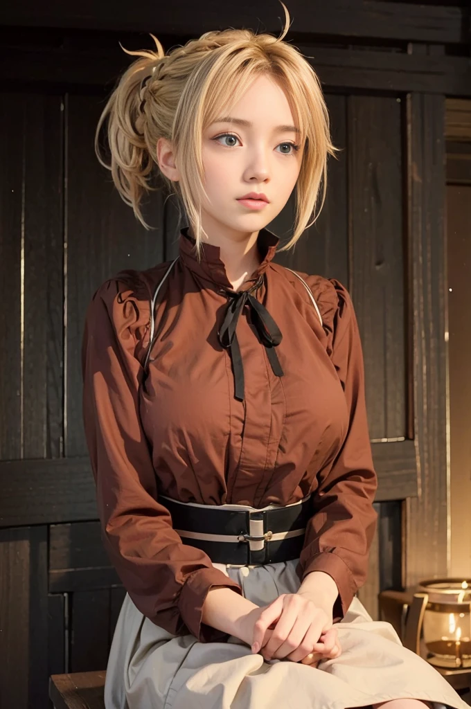 y¡Ŧä ®̧,1girl,solo,blue eyes,blonde hair,braid,parted bangs,ahoge,short ponytail,sidelocks,rain,oasis,Gestures,animal on lap,, (masterpiece:1,2), best quality, masterpiece, highres, original, extremely detailed wallpaper, perfect lighting,(extremely detailed CG:1.2),