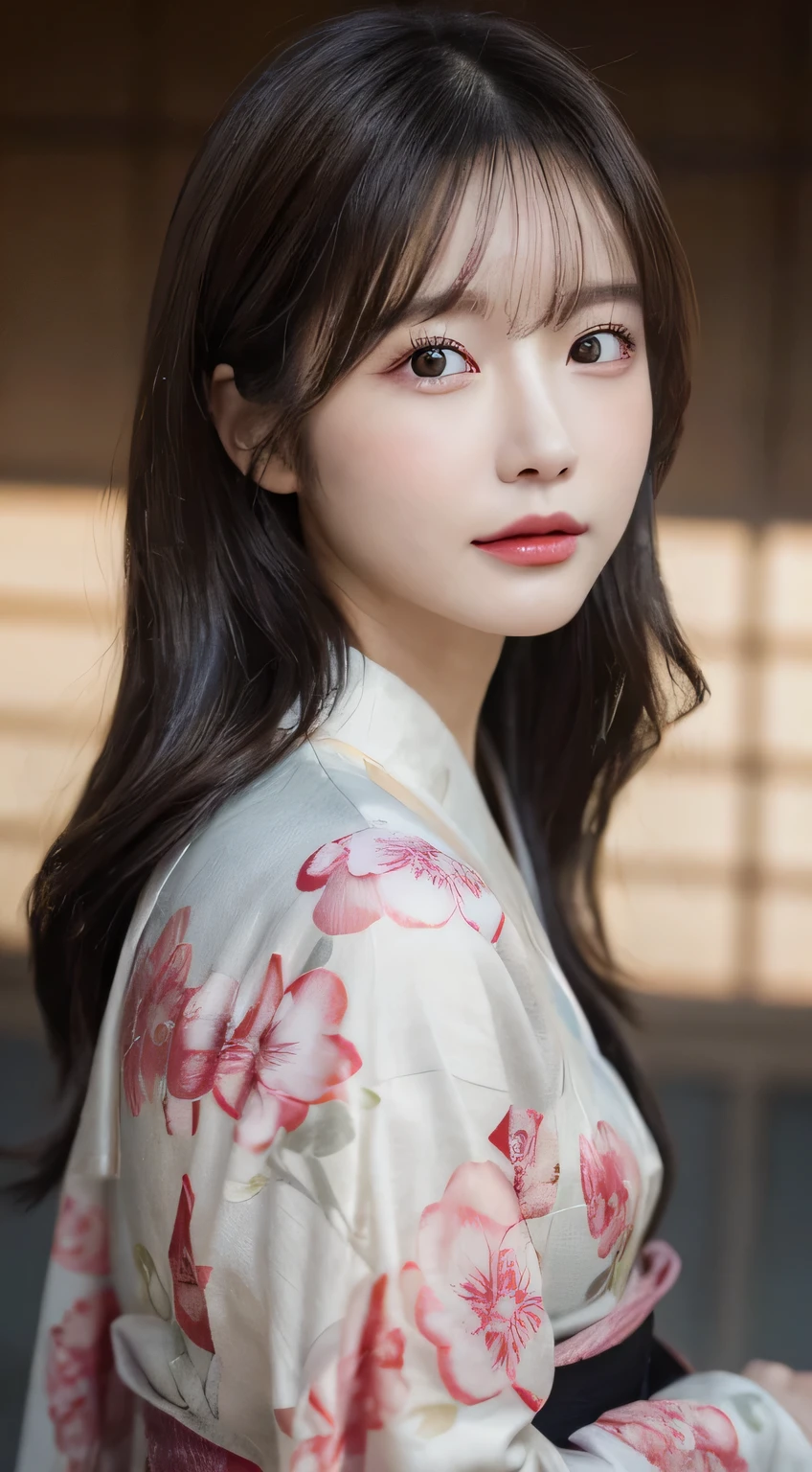 (Wear the kimono correctly,age19,no-makeup)、(top-quality,masterpiece:1.3,超A high resolution,),(ultra-detailliert,Caustics),(Photorealsitic:1.4,RAW shooting),Ultra-realistic capture,A highly detailed,high-definition16Kfor human skin、 Skin texture is natural、The skin looks healthy with an even tone、 Use natural light and color、 Anatomically correct、One Woman,japanes,,kawaii,A dark-haired,Middle hair,(depth of fields、chromatic abberation、Wide range of lighting、Natural Shading)