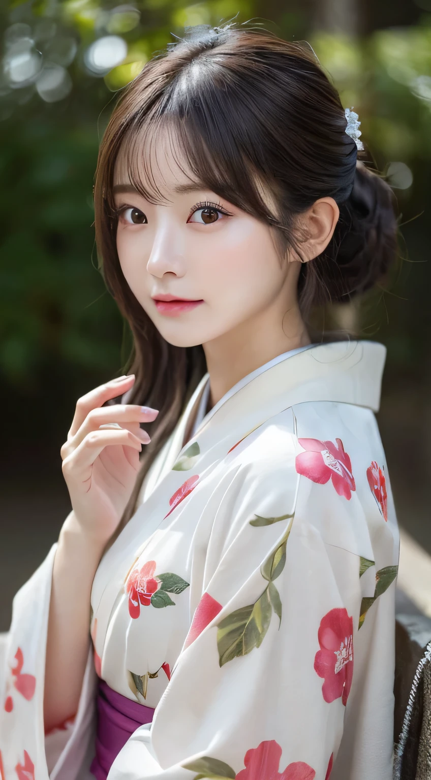 (Wear the kimono correctly,age19,no-makeup)、(top-quality,​masterpiece:1.3,超A high resolution,),(ultra-detailliert,Caustics),(Photorealsitic:1.4,RAW shooting),Ultra-realistic capture,A highly detailed,high-definition16Kfor human skin、 Skin texture is natural、The skin looks healthy with an even tone、 Use natural light and color、 Anatomically correct、One Woman,japanes,,kawaii,A dark-haired,Middle hair,(depth of fields、chromatic abberation、Wide range of lighting、Natural Shading)