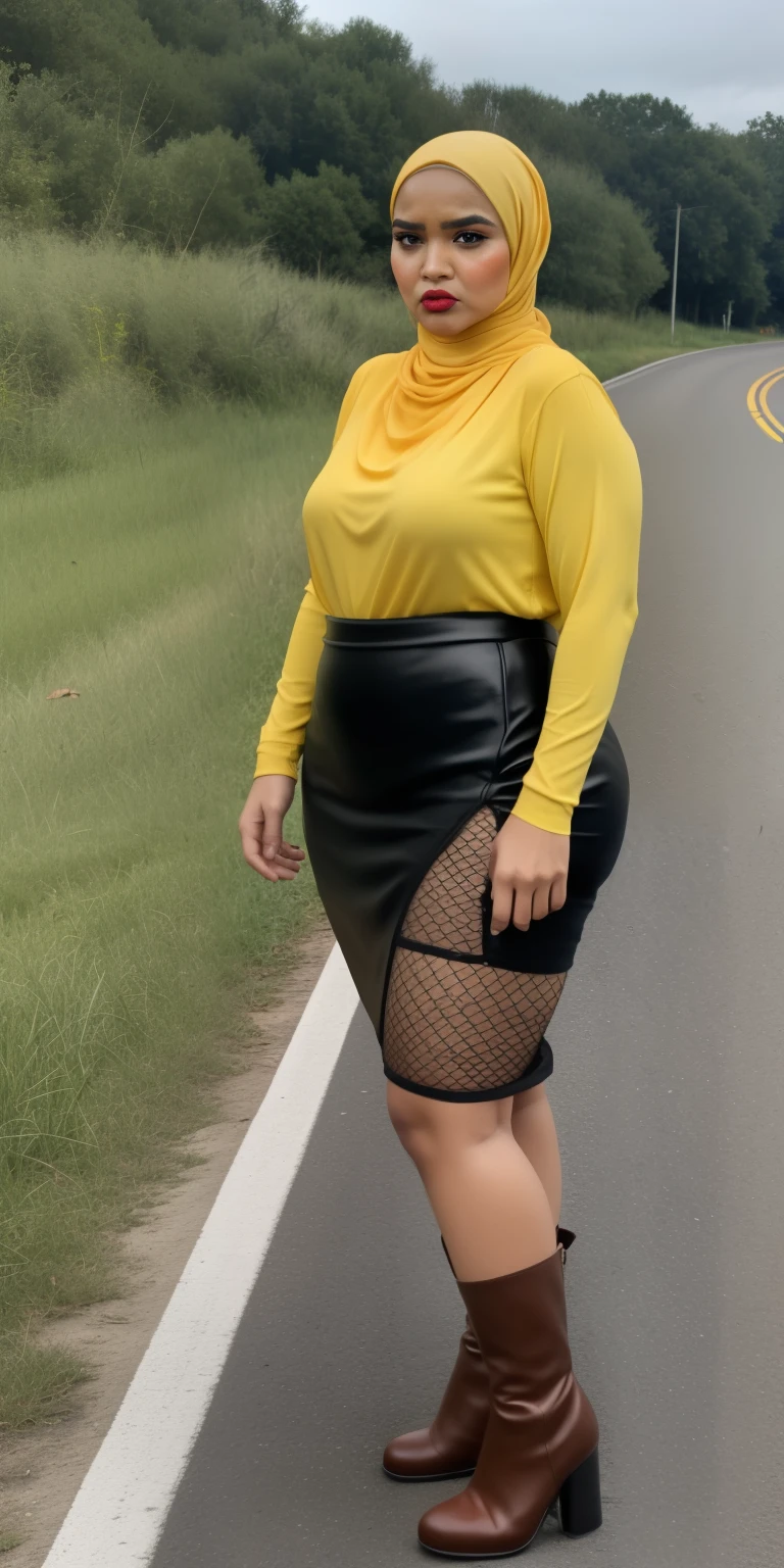 ((HIJAB MALAY GIRL)), ((BBW)), SHORTS, HUGE WIDE BUTT, WIDE BUTT, 63 YEAR OLD METURE women's, METURE women's, (YELLOW LIPS), (HIGH BOOTS), (TIGH SKIRT), walking in style on a Village river, (ANGRY FACE EXPRESSION), TRANSPARENT, STAYING, THICK FOG. FOGGING, (ANGRY FACE EXPRESSION), MINI SKIRT, GANGSTER, NET STOCKINGS. KILLER, Best Quality, Ultra-detailed, Photorealistic, super detailed skin,