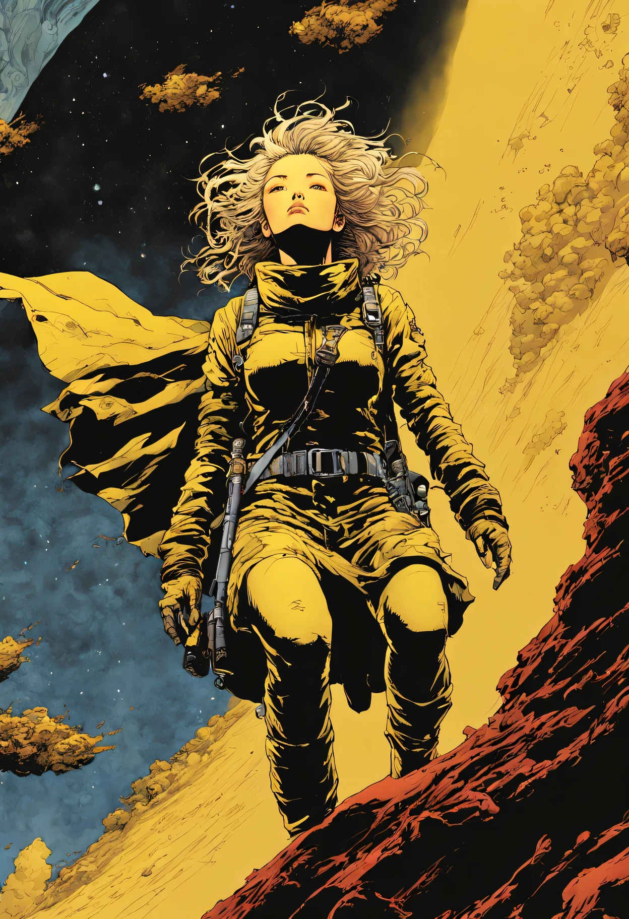 v5lcn, Comic Laemmle, by Katsuya Terada, hard disk, Manga, Show Avatar, (Beautiful girl flying in digital space), Beautiful coat、Cyberwind、straight haired、Katsuya Terada STYLE, Manga, Contrasty, harbour, Full body, dynamic harbour, Mirary Gear, goggles, hoods, by Katsuya Terada, clean, compact,masutepiece、top-quality、