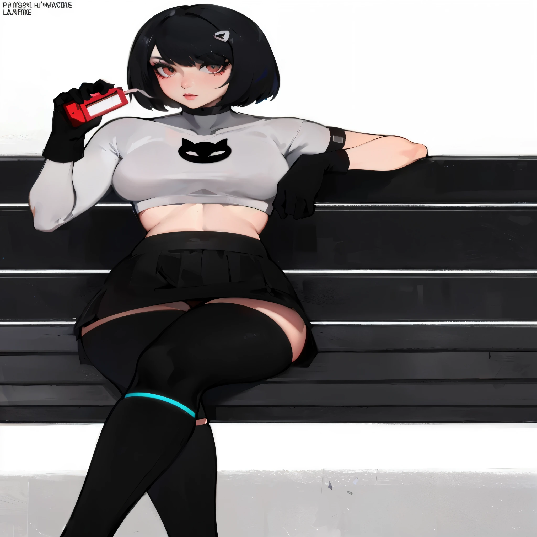 Anime girl sitting on a bench with a soda in her hand - SeaArt AI