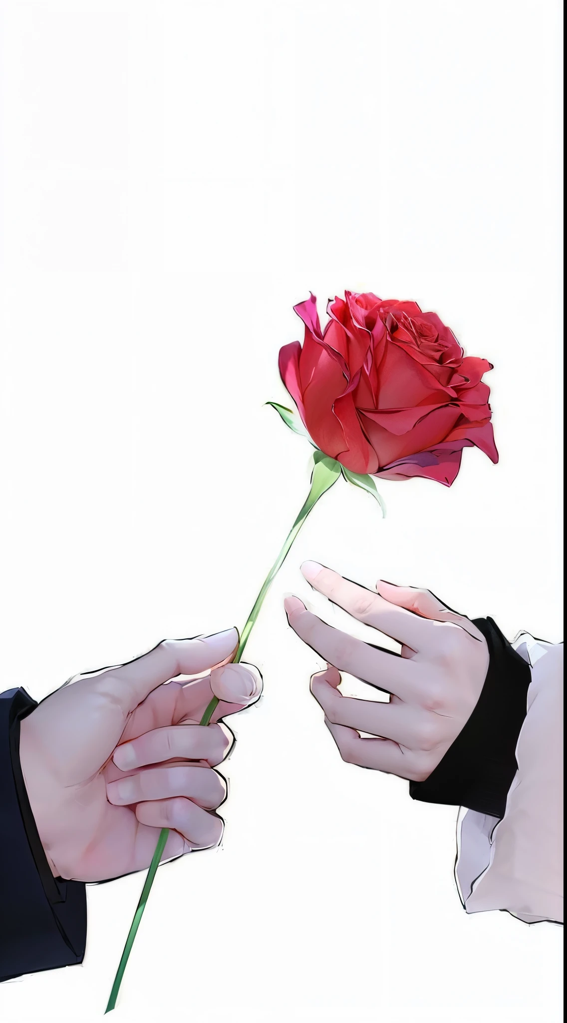 someone is giving a rose to another person with their hands, holding a rose, holding a rose in a hand, holding a red rose, holding a flower, growing out of a giant rose, holding magic flowers, accurate depiction, picking up a flower, by Kamisaka Sekka, by Eizan Kikukawa, holding flowers, this is beautiful