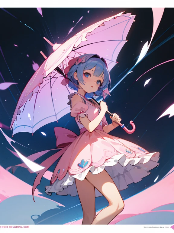 a close up of a doll with a pink dress and a blue umbrella, splash art anime , 8K high quality detailed art, portrait of magical girl, Detailed digital anime art, cute anime waifu in a nice dress, detailed key anime art, lolidress, Anime art wallpaper 8 K, cushart krenz key art feminine,White panties, expose breasts,
