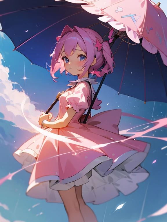 a close up of a doll with a pink dress and a blue umbrella, splash art anime loli, 8K high quality detailed art, portrait of magical girl, Detailed digital anime art, cute anime waifu in a nice dress, detailed key anime art, loli in dress, Anime art wallpaper 8 K, cushart krenz key art feminine,White panties, expose breasts,