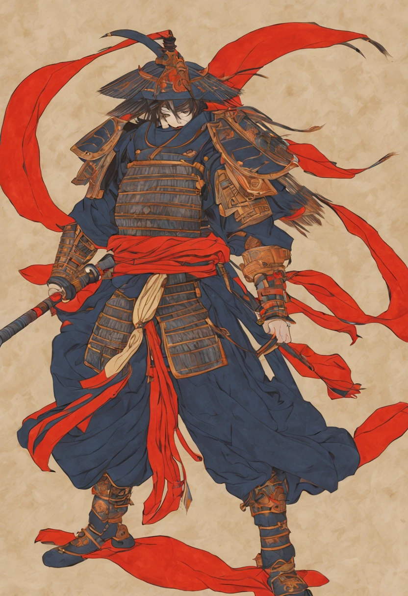 Kenshin Uesugi,daimyo,armor,Flat drawing,banner flag,Bishamon god incarnation