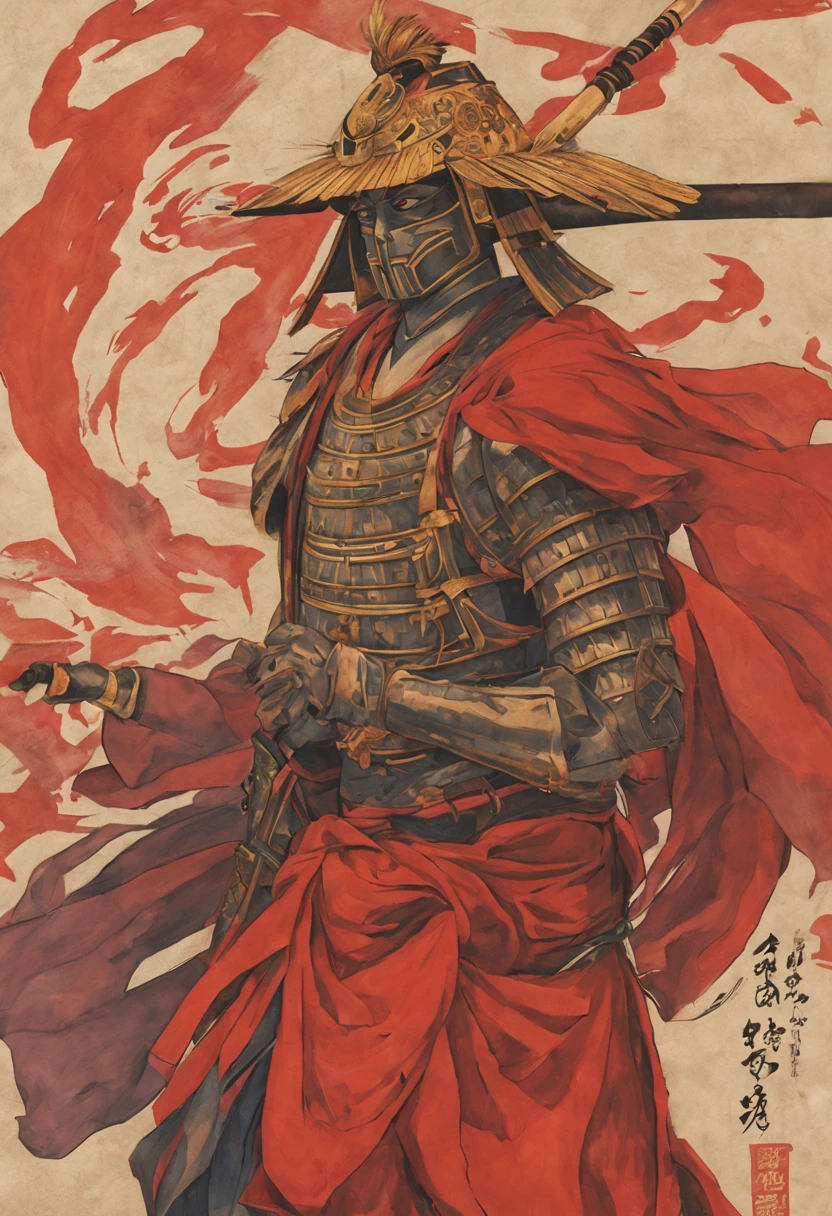 man in samurai armor with fur around the neck and waist, Wearing a devil&#39;s helmet, Dusty ornaments, Tired of fighting, Man Warrior, armor, amazing, Facial blemishes, DND Character Portrait, complicated, 8K resolution, Dynamic Lighting, Ultra-detailed, Unreal 5, Volumetric lighting, Alphonse Mucha, Pre-Raphaelites, Detailed Background, Mandala, Detailed face, Fine grain, neon eyes