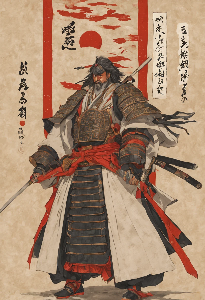 Kenshin Uesugi,daimyo,armor,Flat drawing,banner flag,Bishamon god incarnation