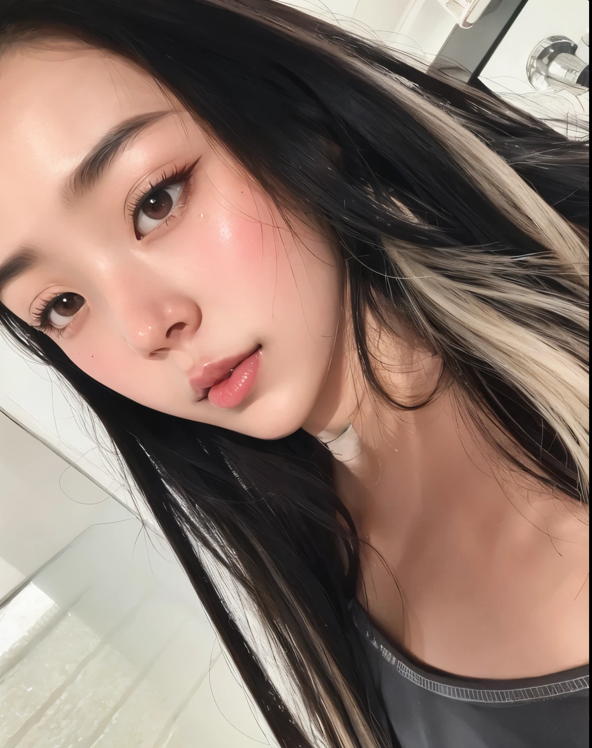 Wonyoung from IVE face, foto realista, ultra HD, 8k, big juicy lips