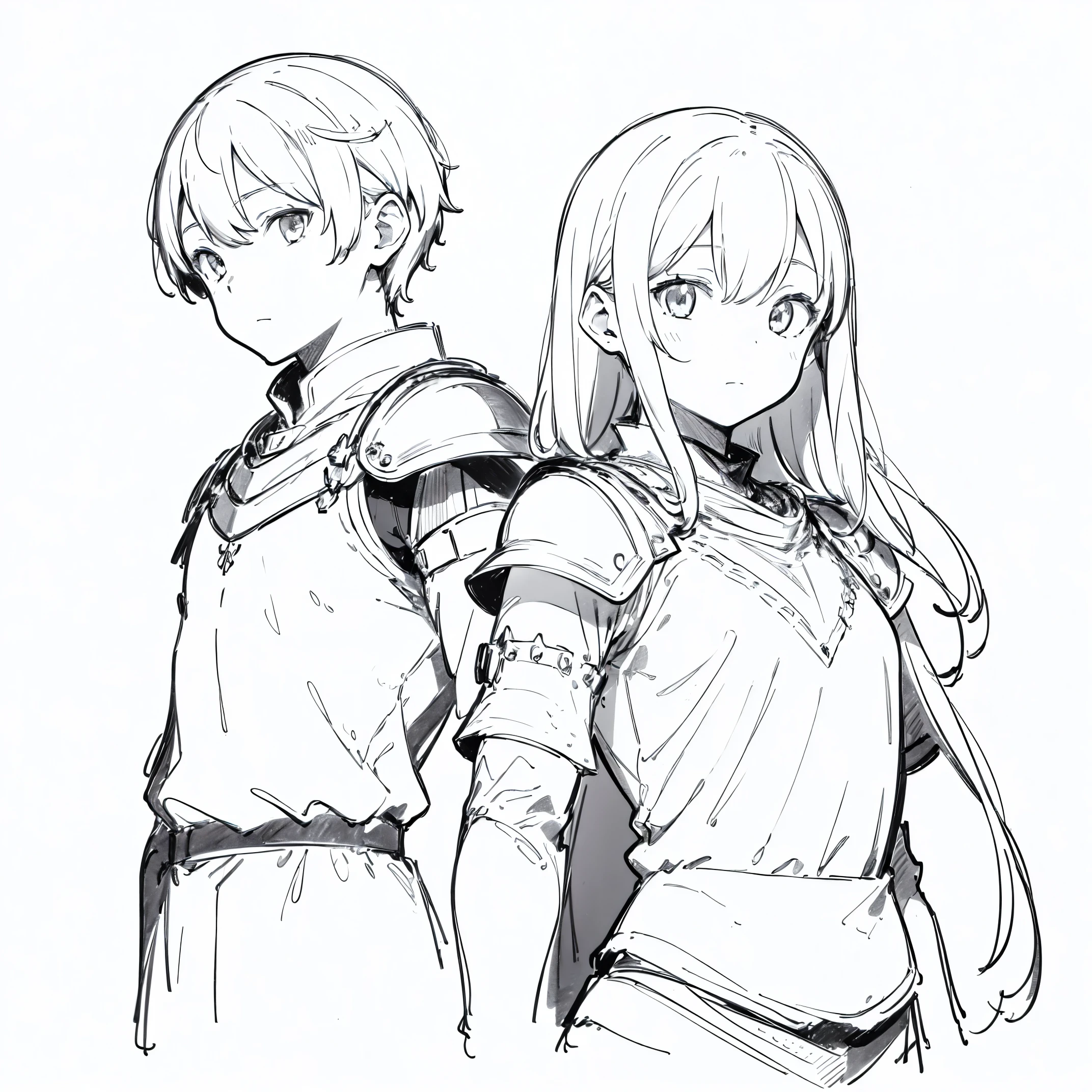 ((masterpiece)),(((best quality))),((((sketch)))),((monochrome)),(character design sheet), illustration, (((1 boy))), hairstyle fax, (armor style), (simple background, white background: 1.3), --6