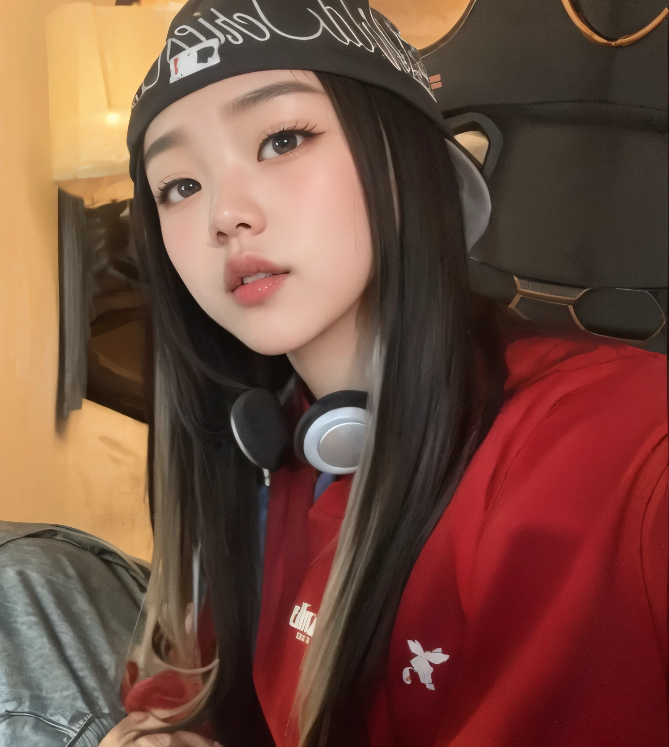 Wonyoung from IVE face, foto realista, ultra HD, 8k, big juicy lips