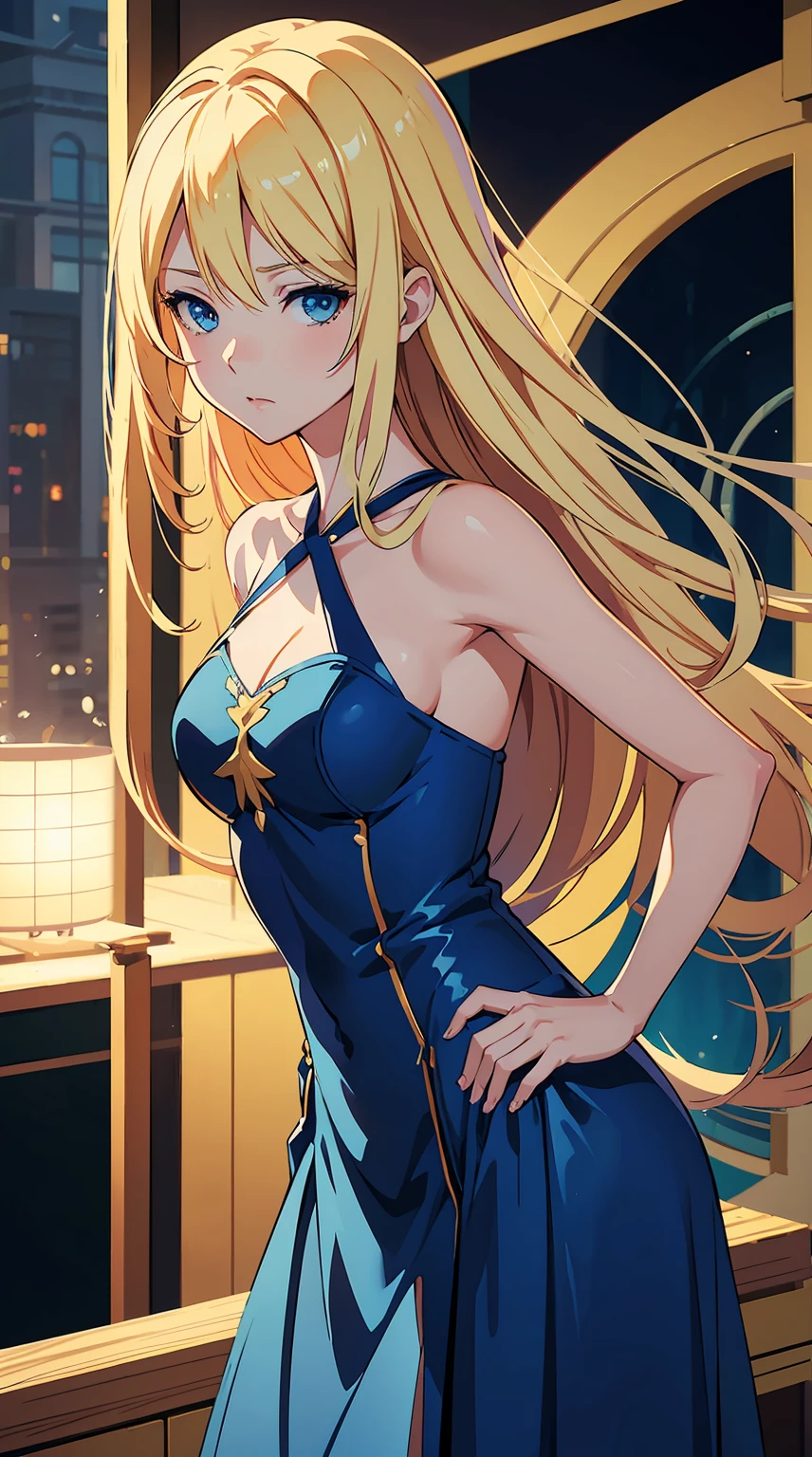 Rosalina, Rosalina, Blonde hair, blue eyes, hair over one eye, long hair, sexy blue bikini, micro bikini, high waist bikini, crown, dress, earrings, jewelry, princess, cape, star earrings, night BREAK, sky night, sky, star \(sky\), star \(symbol\), space, sun, BREAK looking at the viewer, (cowboy photo: 1.5), BREAK (art: 1.2), best quality, high resolution, paper 8k unit wall, (artwork: 0.8), (beautiful detailed eyes: 1.6), extremely detailed face, perfect lighting, extremely detailed CG, (perfect hands, perfect anatomy),