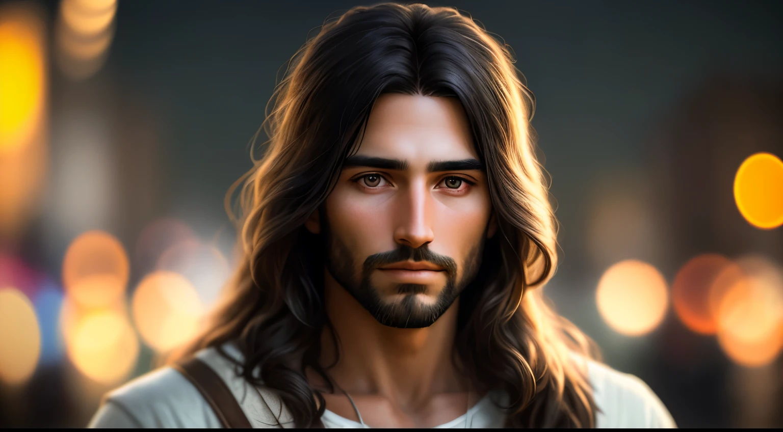 portrait of modern day Jesus, cinematic lighting, depth of field, bokeh, realism, photorealistic, hyperrealism, professional photography, uhd, dslr, hdr