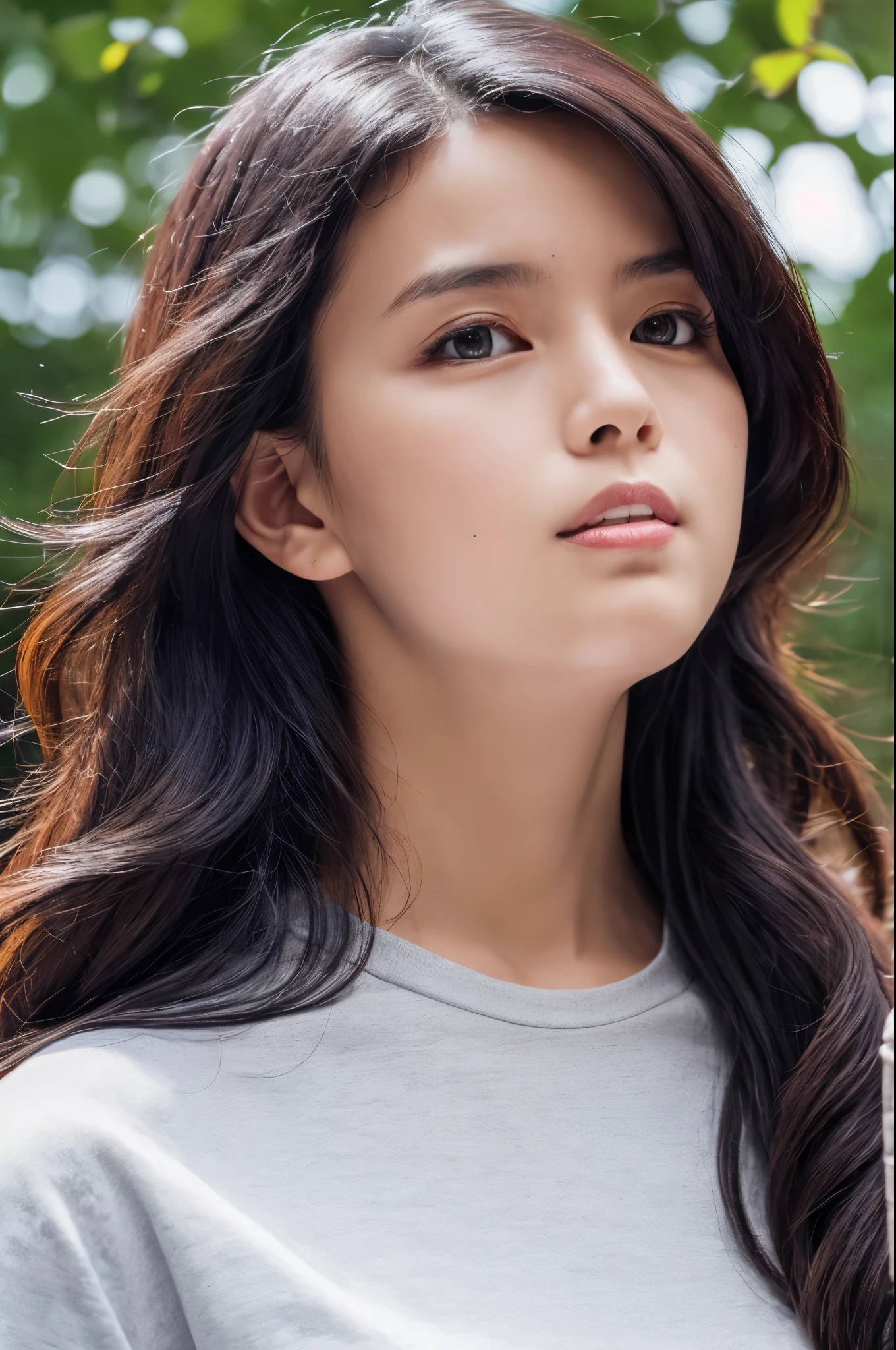 (hyperrealistic), (illustration), (high resolution), (8K), (extremely detailed), (best illustration), (beautiful detailed eyes), (best quality), (super detailed), (masterpiece), (wallpaper), (detailed face), solo, 1 girl, white wavy hair, Japanese, heterochromic eyes, small moles under the eyes, pink t-shirt top, black yoga pants underneath, long legs, tight abs, no chest leakage, background street, standing