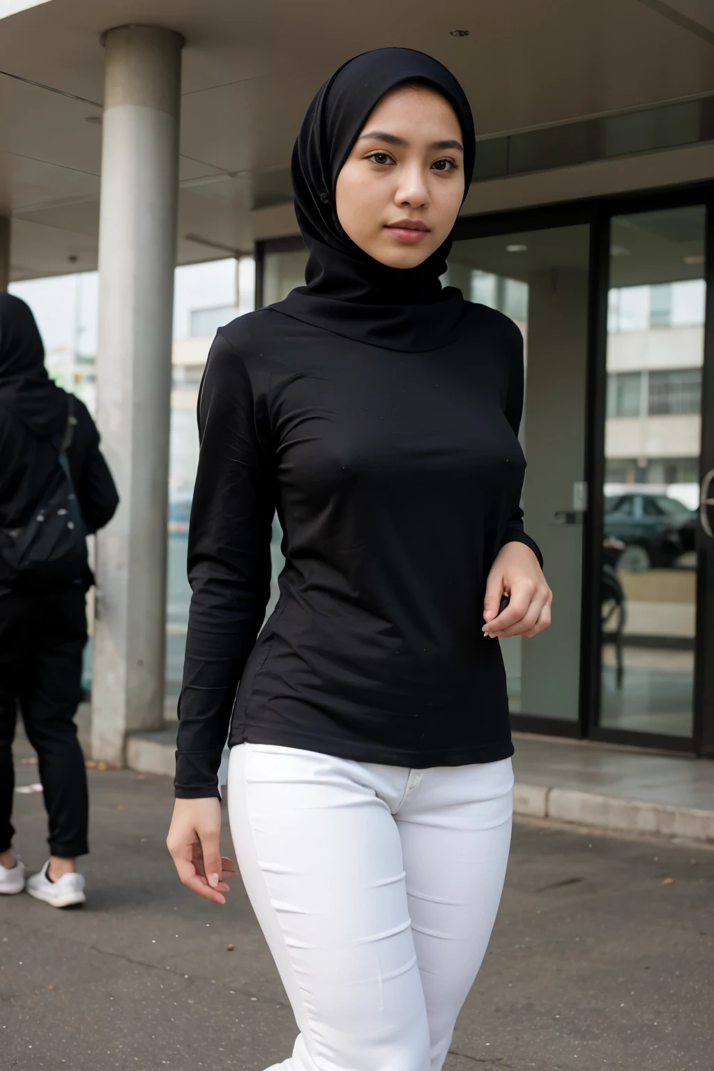 Realistic braless malay girl with hijab in public
