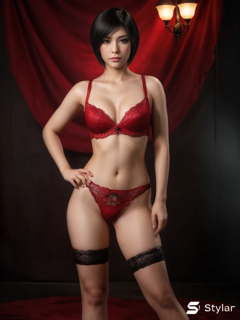"Ada Wong" (best quality,ultra-detalhado),Rosto detalhado,olhos perfeitamente detalhados,perfectly detailed lips,maquiagem perfeitamente detalhada,corpo perfeitamente detalhado,cabelo perfeitamente detalhado,Stylish appearance,retrato profissional,fotografia high-end,studio lighting,vivid colors,foco nítido,Retratos, expression serious