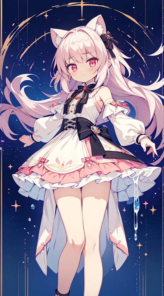 Beautiful illustrations, Highest quality, Cute girl, (Conversion Sequence), Transformation Magical Girl, Little, White Magical Girl, Fractal Art, albino, Baby Face, Long pure white red mesh hair, Beautiful and detailed red eyes, Cinema Lighting, Cowboy Shot, View your viewers, From below, Happy