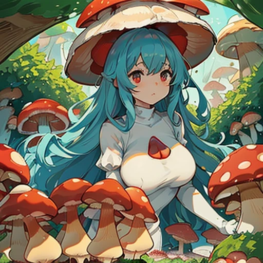 (A girl with mushrooms growing from her body:1.2), (1 person:1.2),( girl)、young girl、big breasts、 nffsw、shader、highly detailed eyes、cover yourself with mushrooms、Loose and fluffy long hair、brown hair、silky hair、ultra-intricate pupil in eyes、highest quality、bright colors、Bust 100、mushroom body(naked、Mushrooms grow from the body、cover yourself with mushrooms、Many mushrooms covering the body、Numerous mushrooms grow from the body)、Standing picture of the game、Stirring composition、Composition looking up from below、Lift your with your hands、covered in mushrooms、hide the body with mushrooms、Pose that emphasizes the chest、fold your arms、grinning expression、eyes half closed、empty eyes、open your mouth、evil face、Bullish smile、fold your hands behind your back、Hide your hands、evil smile、whole body、beautiful