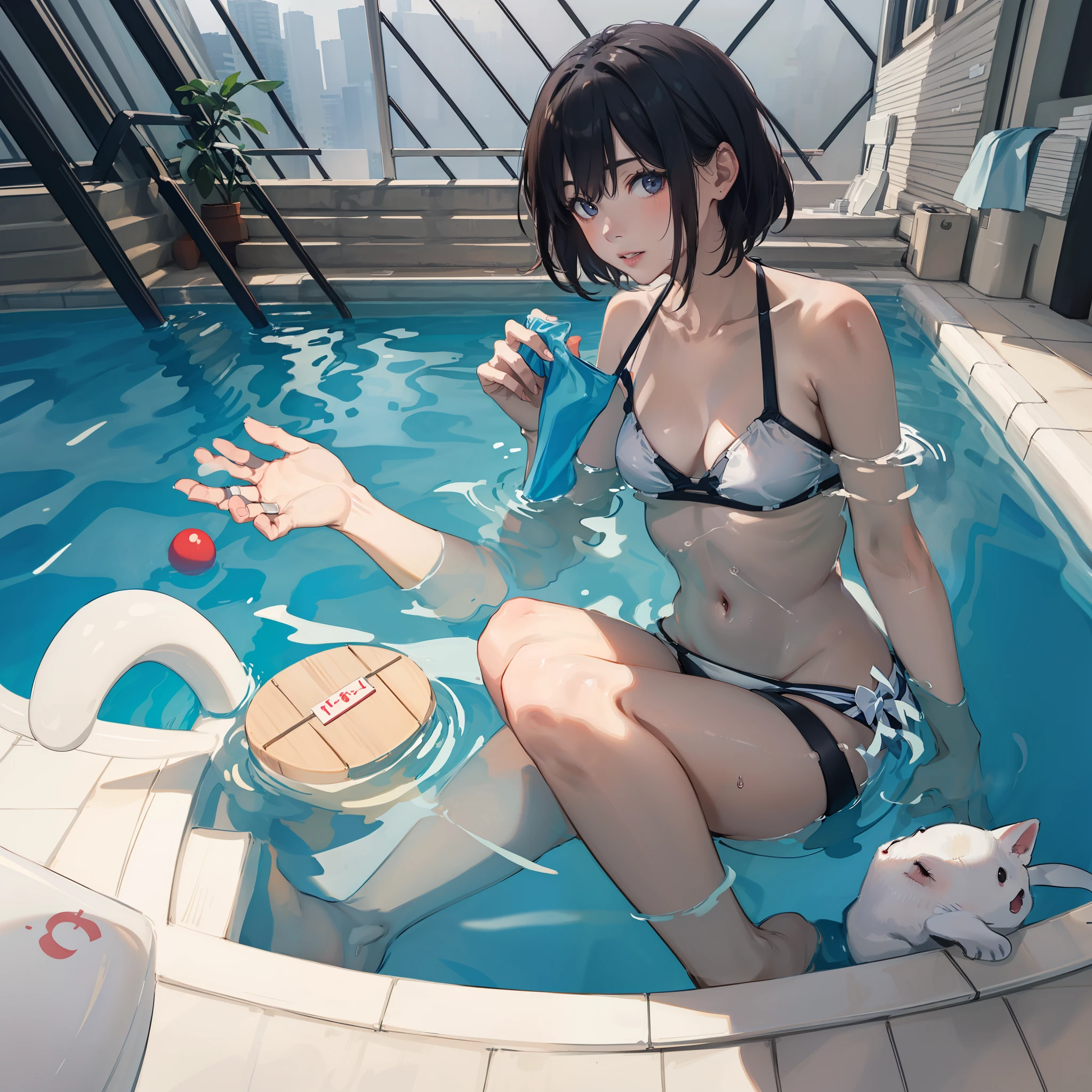 Wearing sweat,Mid summer,The bikini,Night Pool:1.8,jumping into the pool,Blowing in the wind,Wet hair,2 girls in , (Raw photo: 1.2), (Realism: 1.4), (masutepiece: 1.3), (exquisite detailing: 1.2), kiss,Delicate and beautiful details, (Eye Detail), (Facial Detailed), (Highest Quality) :1.4), (Hyper-Resolution: 1.2), cinematric light, (very detailed illustration), Best Quality,depth of fields, Wide light, natural shadows