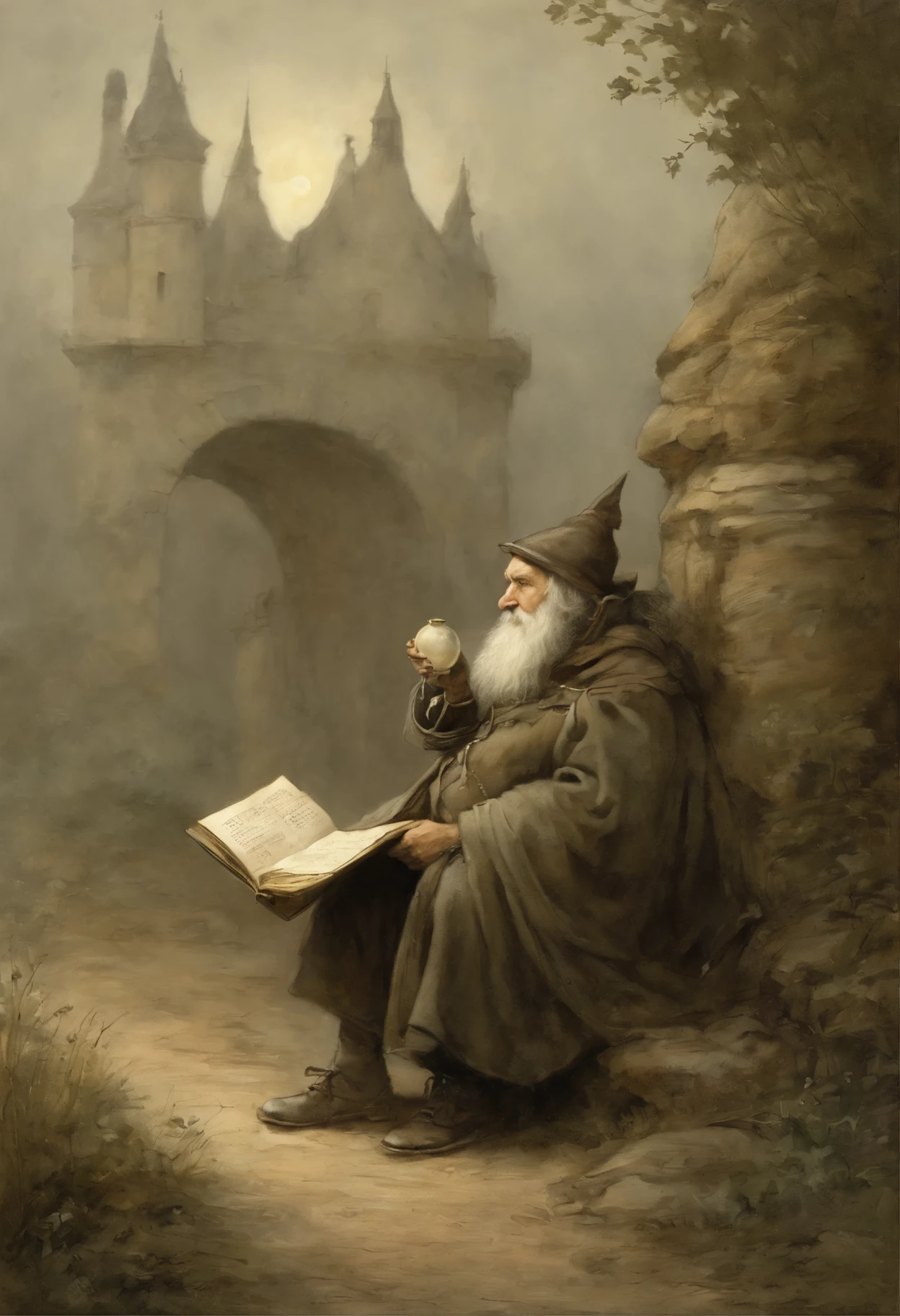 真实感, a painting, Fantastic tale, John Tolkien style, Small painting by Jean-Baptiste Monge, Someone once said: "trying to forget means constantly remembering" And I don't want to forget, I want to remember,Jean-Baptiste Monge, anthropomorphic --ar 2:3 --testp -optimistic; Straight hair