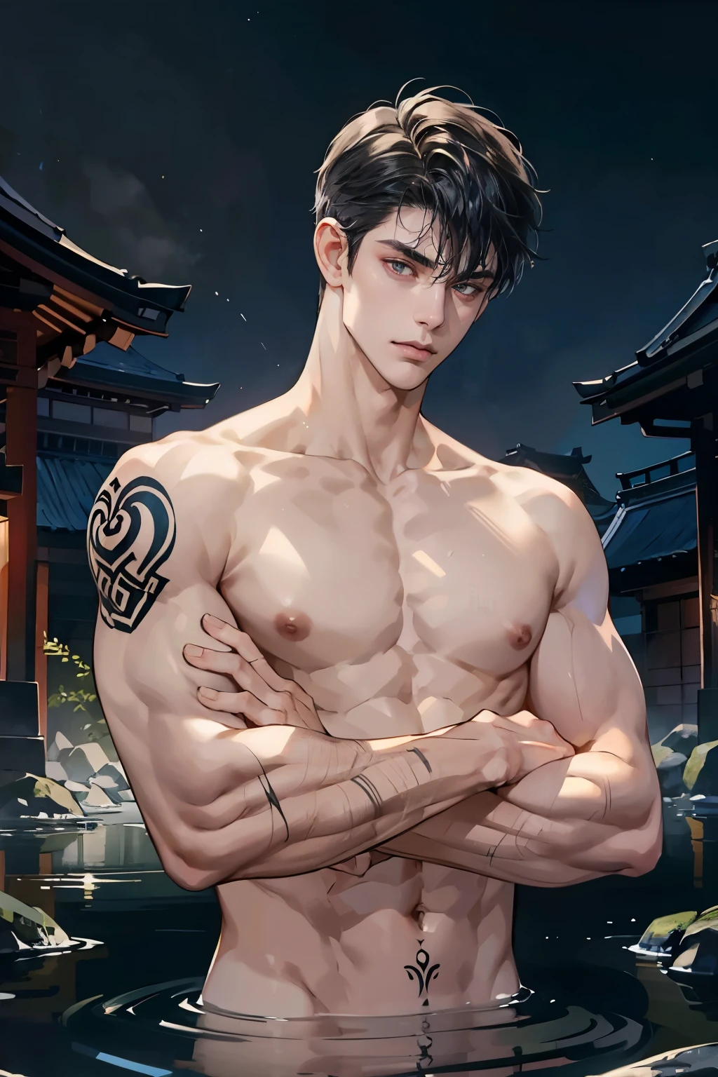 There is a person looking in the mirror, Ross Tran 和 Bayard Wu, author：Yang Jie, Handsome guy in the art of slaying demons, Two handsome anime guys, Jinshan and Ross Chen, Handsome anime poses, Male Art, murata and artgerm series, cai xukun, Akihiko Inoue and Ross Tran, WLOP 和 Sakimichan，Soft skin transitions