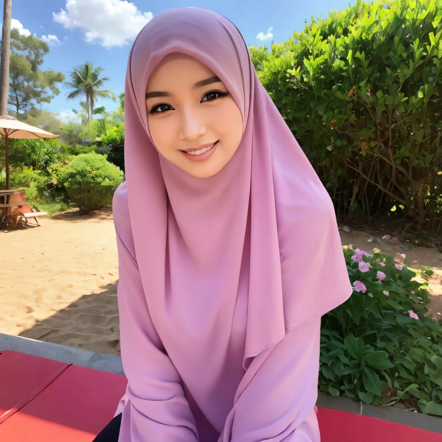 Hijab large breast malay teacher. Smile at beach