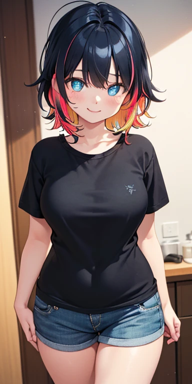 best quality, masterpiece, solo, 1girl,  looking at viewer, outline, curvy, short hair, orange hair,