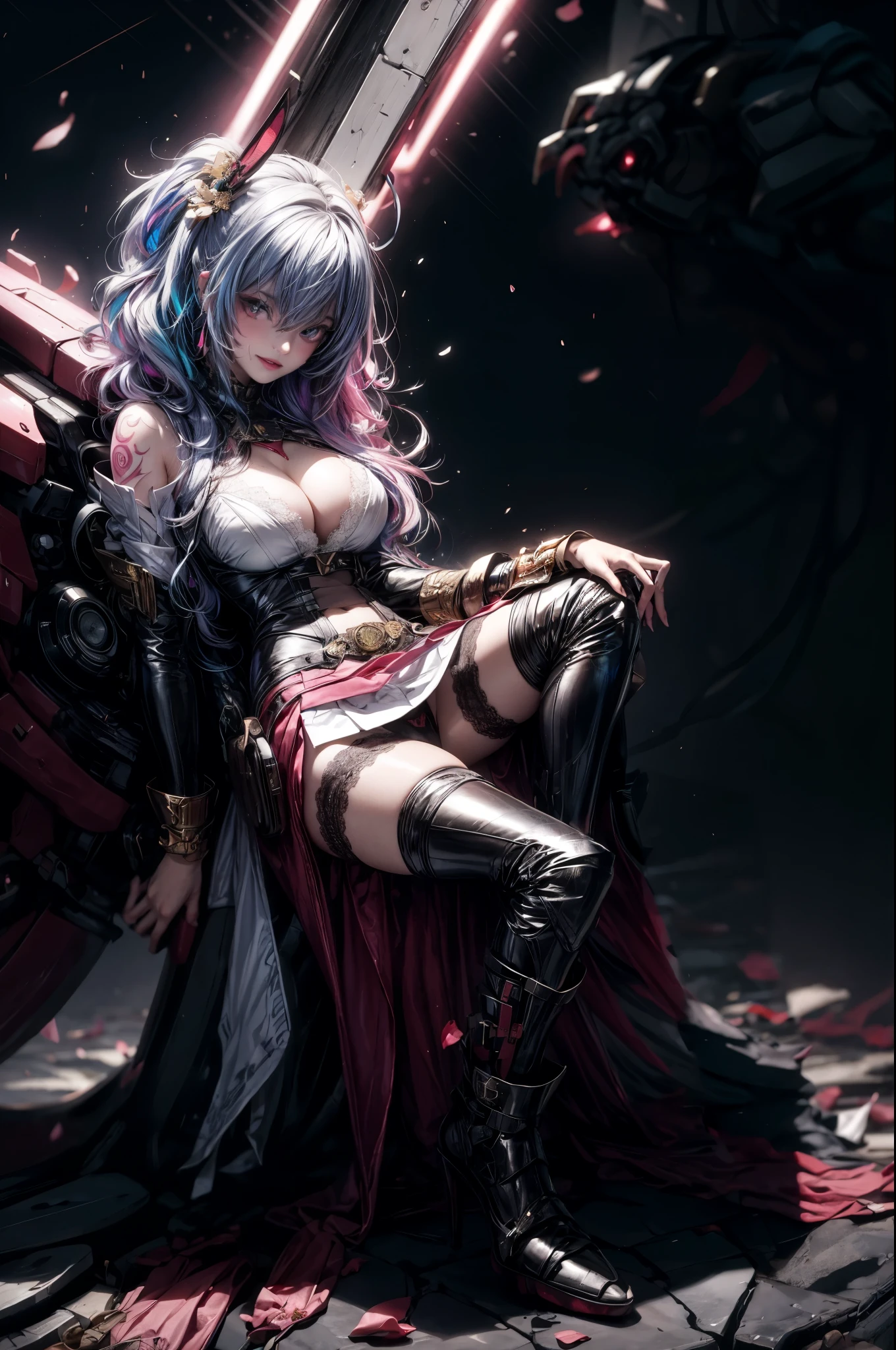 ((best quality)), ((masterpiece)), (detailed),night,nighttime, cold colours,metropolis,
1girl,mature,pretty,petite,
blue eyes, (medium breasts:1.4),  long hair, white hair,red lips, blush, climax,
hood,loafers, gloves, hood, short dress,  stockings, bra,panty, bandages,
ashe \(league of legends\), league of legends, <lora:ashe_lol-000037:0.7>
BREAK
bedroom,windows,raytracing,<lora:add_detail:1>