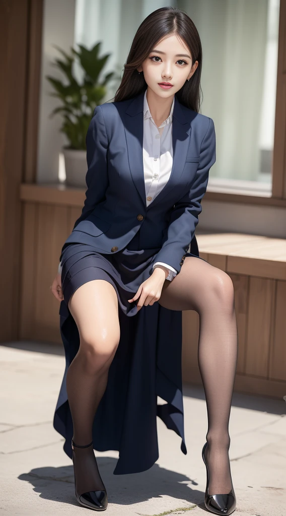 (master-piece:1.2), (bestquality), (Full body like:1.3) ,(ultra-detail), (10, Intrigen 135mm,F1.8), (photorealistic portrait)(black background:1.Oriental photography,(Dynamic Post),Side lighting,Bright edges,best shadows,light source in that area,perfect anatomy,Perfect Face Shape,Suitable for women,first class female body,Skin conditioning,Good fabric pattern,Meticulous beauty,Sensitive and sensitive skin,High complexion,Palluan,Delicate hair,Skin Glistning,Top Quority, lifelike, 10, K HD, 1 girl, (Full body like:1.3), schools,Intense emotions, Blazer Jacket, School uniform,Visible nipples, The skirt was boldly pulled up., (open legs), Bend your knees and open your legs., very long hair, Button shirt
