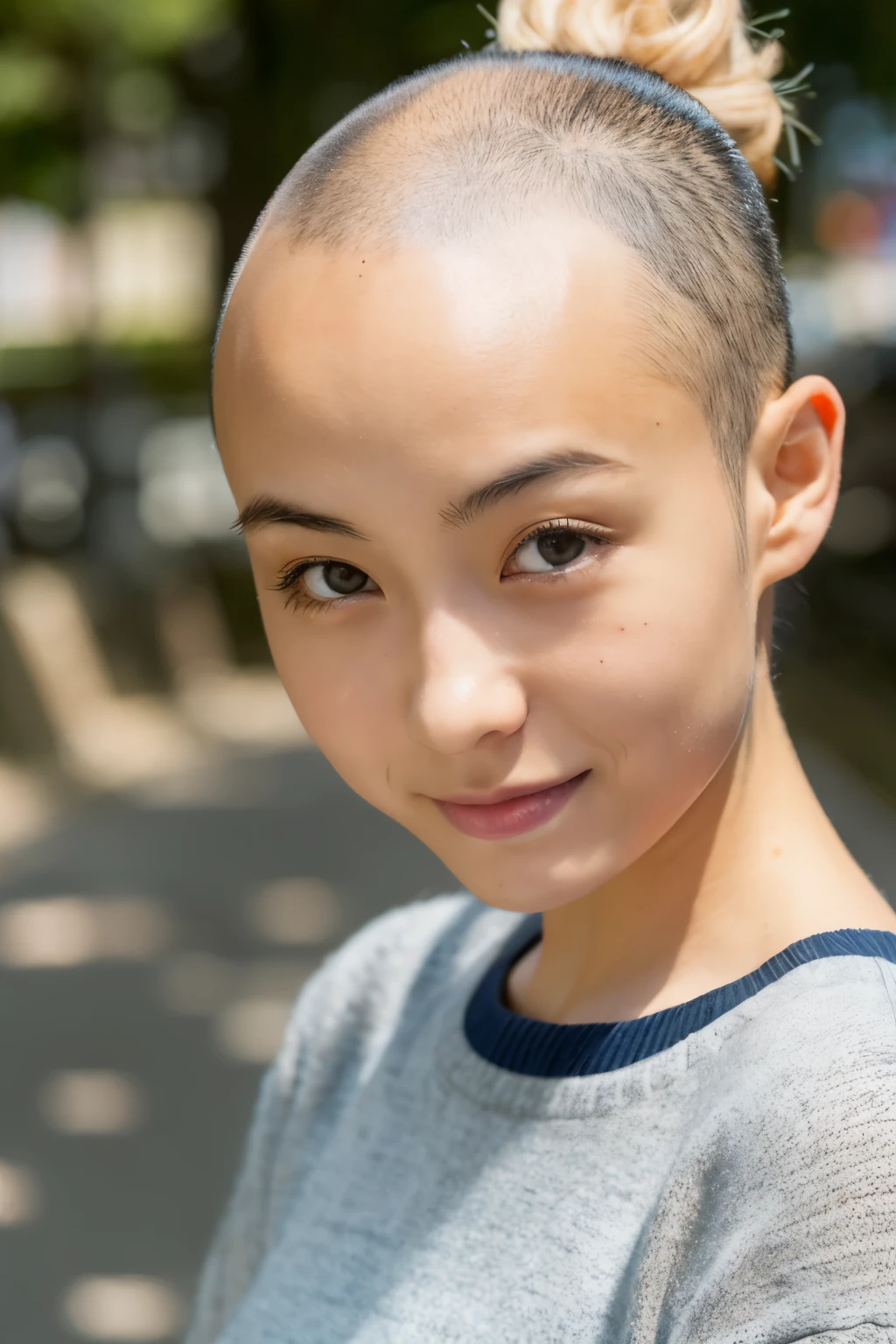A cute Japanese girl with bald hair.
