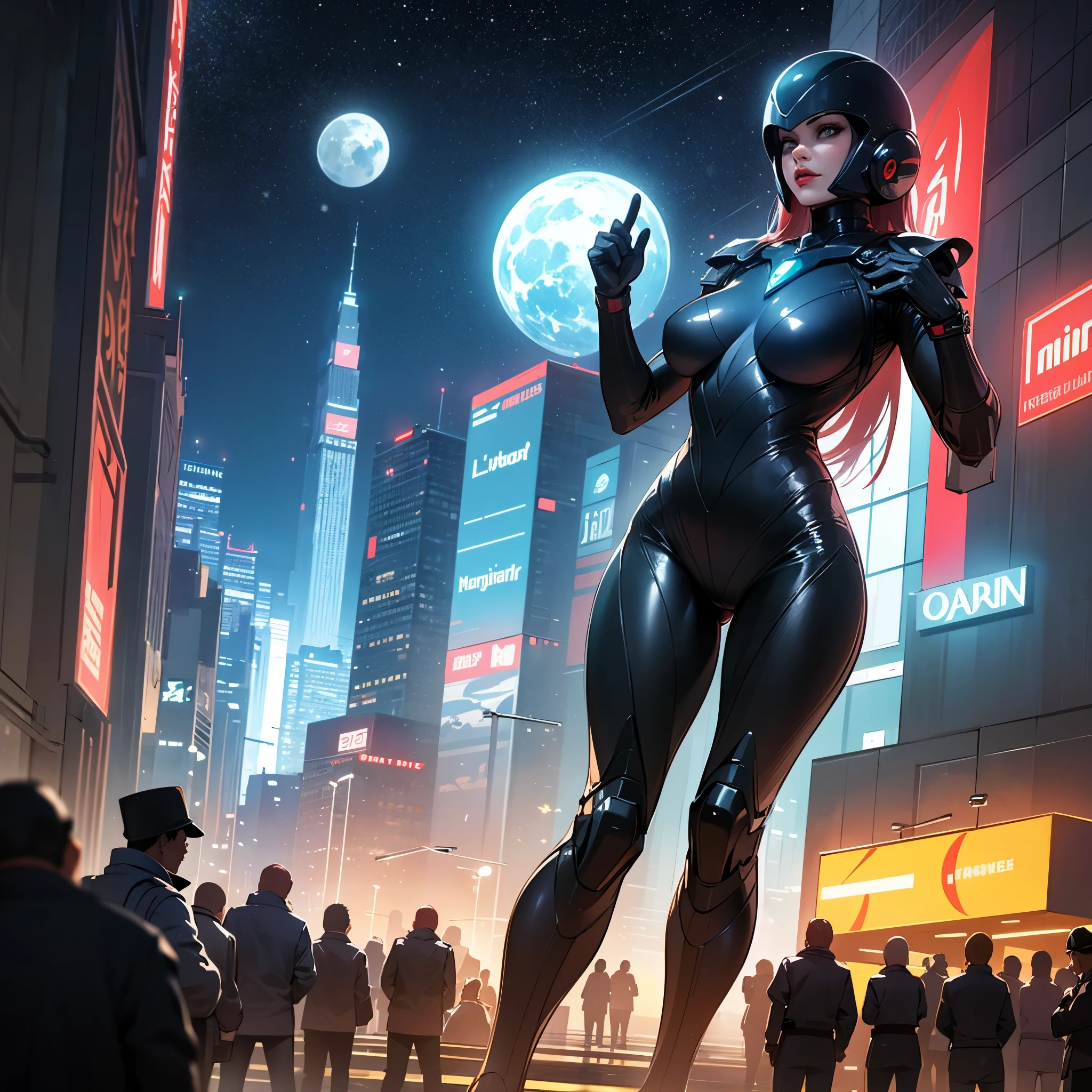 (a) sexy green alien woman, (shiny, sexy) space suit, gathering up a crowd of men, UfOs in the sky overhead. (best quality, 4k, highres:1.2), ultra-detailed, (realistic:1.37), vivid colors, sharp focus, studio lighting. alien, woman, green skin, seductive look, alluring pose, long vibrant hair, mysterious eyes, red lips, slim figure, elegant in appearance, confident demeanor. (space suit:1.1), futuristic design, metallic material, form-fitting, glowing accents, sleek helmet, transparent visor, sleek boots, glowing gloves. (gathering up a crowd of men), fascinated expressions, diverse group, different ages and ethnicities, captivated by the alien's presence, intrigued by her aura. (UFOs:1.1) in the sky overhead, hovering spacecraft, bright lights, unidentified flying objects, otherworldly presence. (scene:1.1), bustling city street, nighttime setting, illuminated skyscrapers, busy pedestrians, amazed onlookers, awe-inspiring atmosphere. (colorful:1.1), vibrant city lights, neon signs, glowing advertisements, contrasting against the dark sky. (artistic:1.1), concept artists, sci-fi influence, realistic yet imaginative, visually appealing composition, dynamic poses and gestures. (enhanced:1.1) with HDR and UHD technology, capturing the smallest details, lifelike textures, enhanced contrast and saturation. Note: 1. Please remove the parentheses and everything inside when writing the Stable Diffusion prompt. 2. Feel free to adjust the strengths and add other relevant details if needed.