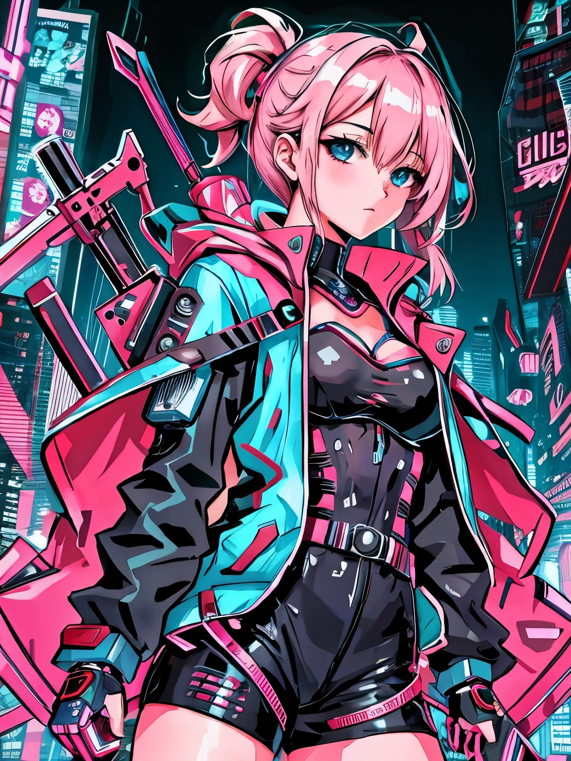 uma mulher com uma jaqueta rosa e short preto segurando uma espada, Melhor Anime 4K Konachan Wallpaper, Anime Cyberpunk art, Anime cyberpunk moderno, digital arte de anime cyberpunk, garota anime cyberpunk, garota anime cyberpunk in hoodie, arte de anime cyberpunk, garota anime cyberpunk mech, Neonpunk, female garota anime cyberpunk, Anime Cyberpunk, badass anime 8 k, cyberpunk digital - arte de anime