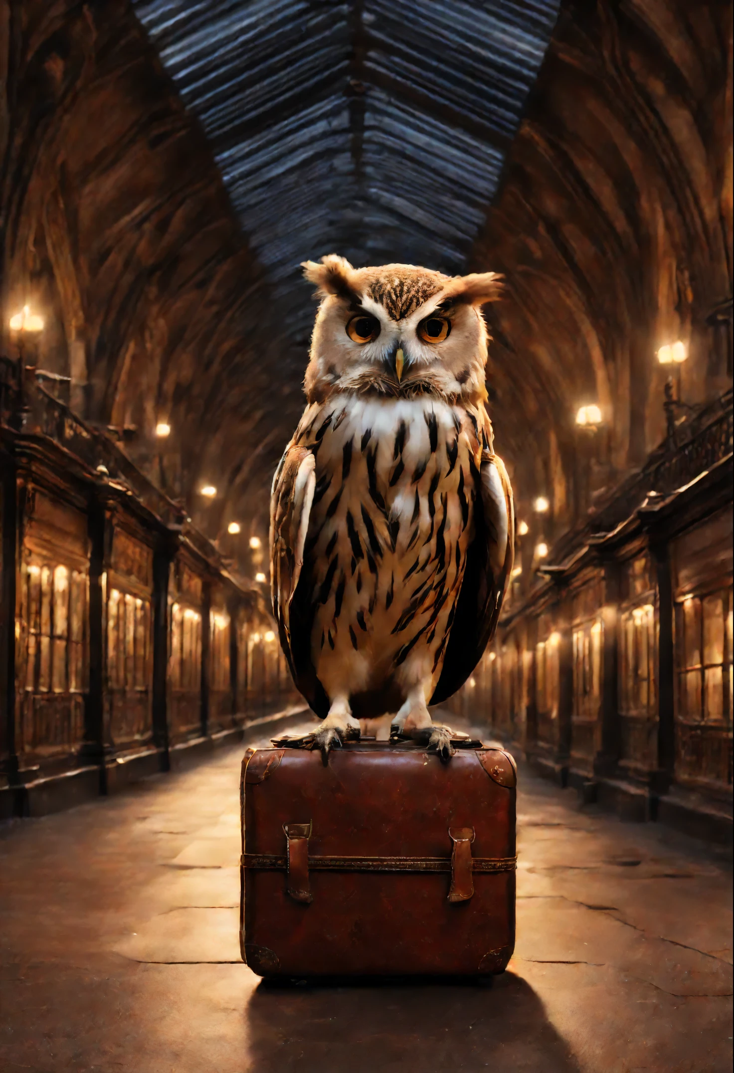 Harry did his best to, so as not to panic. According to the big vocal clock, he had ten minutes left to do so, to take the train to Hogwarts, but he had no idea, how can he do this. He stood in the middle of the platform with a huge suitcase, which could hardly be lifted off the ground, with pockets, full of magic money, and with a cage, where the big owl sat, ((scary decoration))(((tmasterpiece))), ((The best quality at its best)), ((intricate detials)), ((hyper realisitc))(8K)