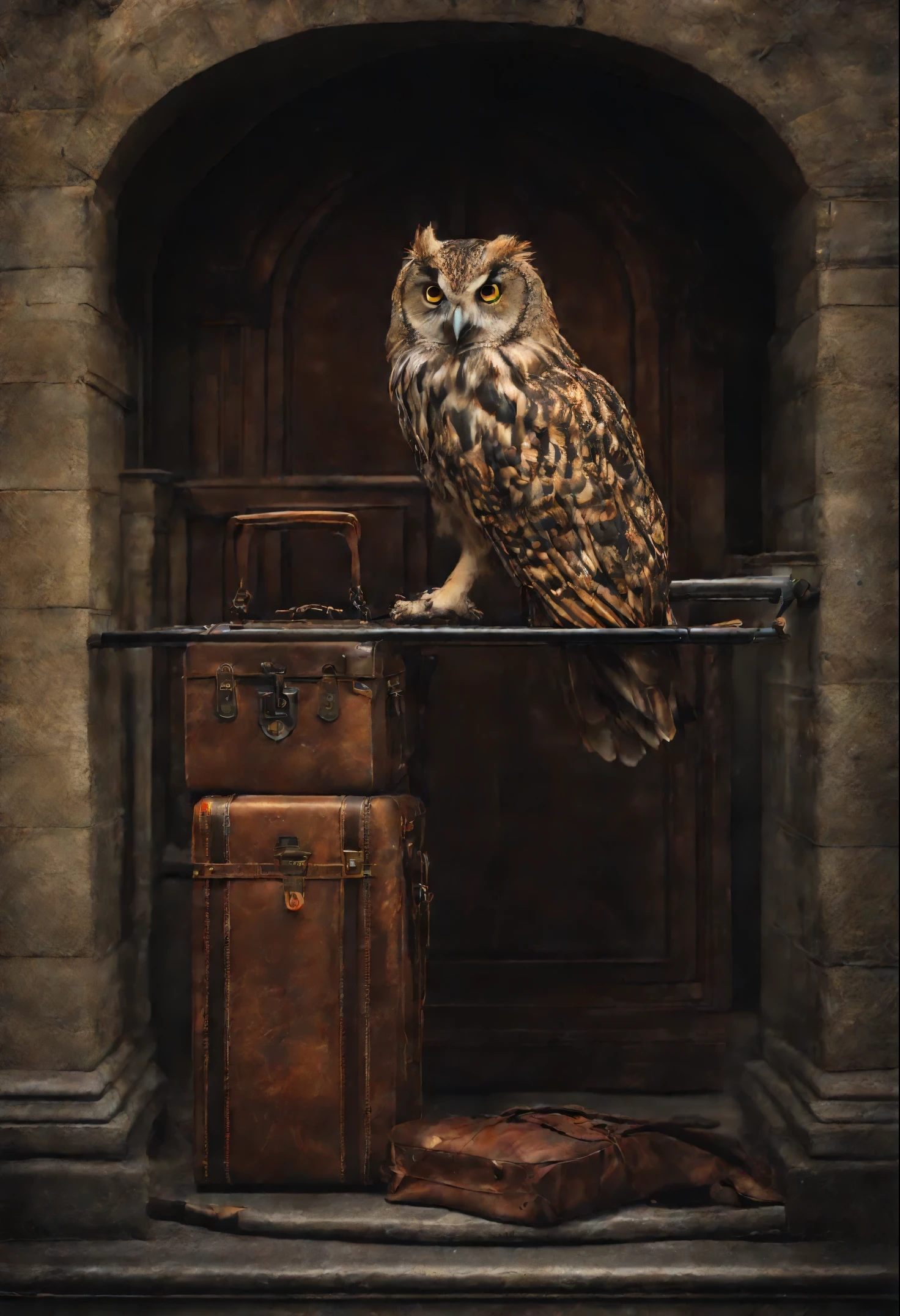 Harry did his best to, so as not to panic. According to the big vocal clock, he had ten minutes left to do so, to take the train to Hogwarts, but he had no idea, how can he do this. He stood in the middle of the platform with a huge suitcase, which could hardly be lifted off the ground, with pockets, full of magic money, and with a cage, where the big owl sat, ((scary decoration))(((tmasterpiece))), ((The best quality at its best)), ((intricate detials)), ((hyper realisitc))(8K)