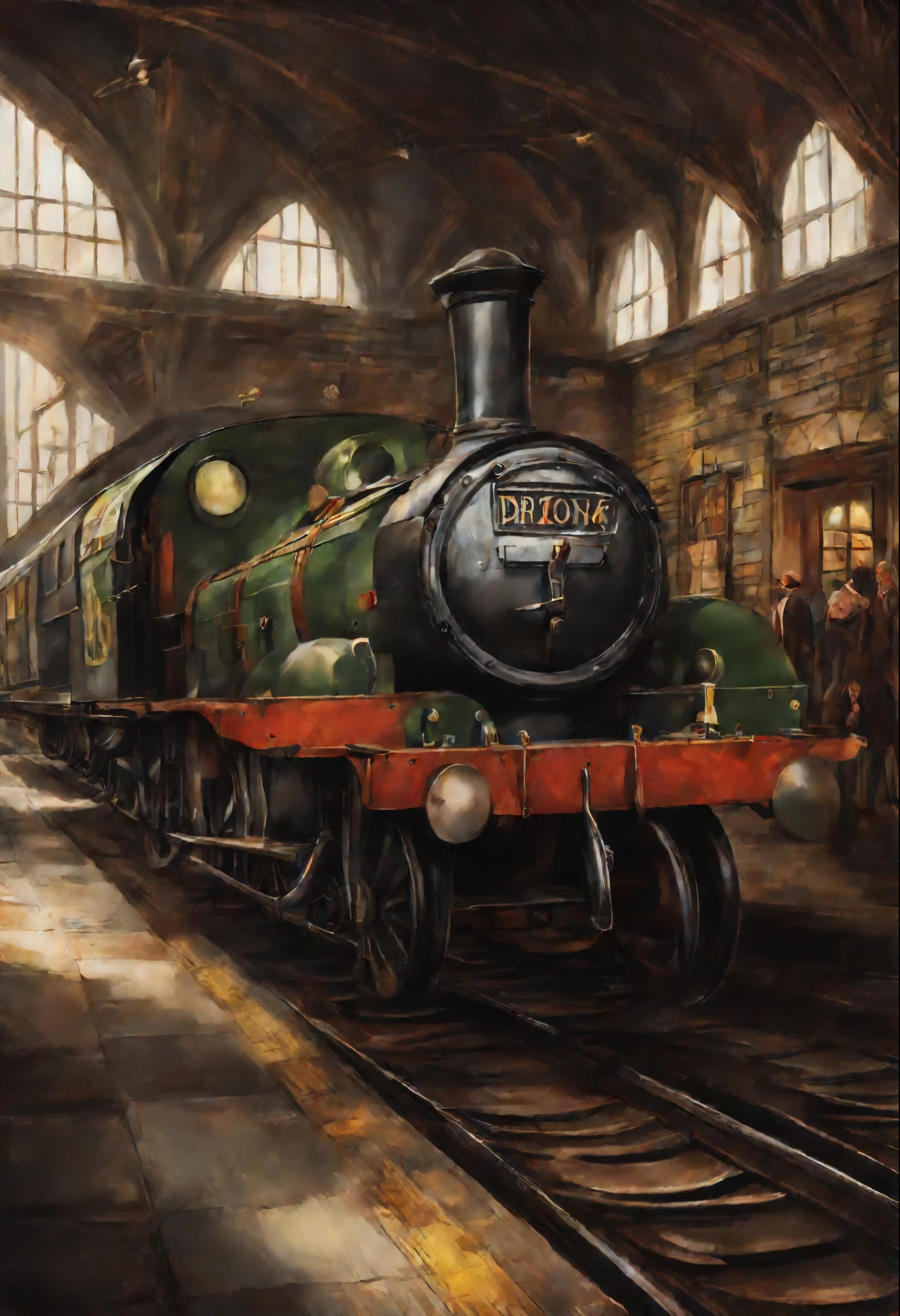 Harry did his best to, so as not to panic. According to the big vocal clock, he had ten minutes left to do so, to take the train to Hogwarts, but he had no idea, how can he do this. He stood in the middle of the platform with a huge suitcase, which could hardly be lifted off the ground, with pockets, full of magic money, and with a cage, where the big owl sat, ((scary decoration))(((tmasterpiece))), ((The best quality at its best)), ((intricate detials)), ((hyper realisitc))(8K)