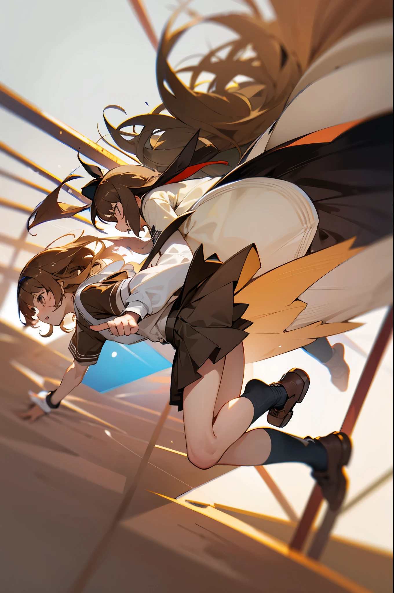 Skirt flipping、brownish colors、Loose Socks、gals