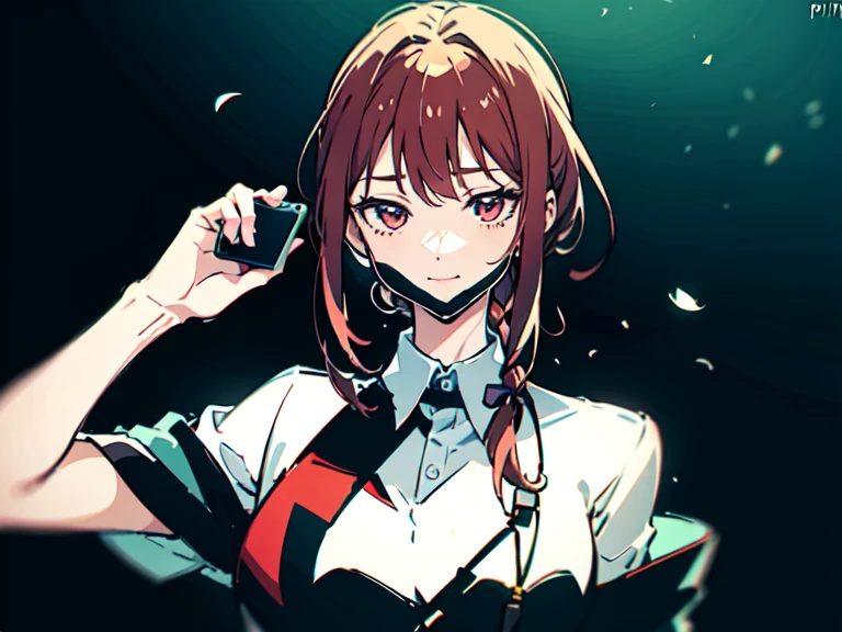 1girl in, 2 d anime style, anime art style моэ, Jazz & Sublime, cute art style, Иллюстрация in anime style, anime girl, Author: Kamagurka, at pixiv, pixiv style, pixiv, in anime style, anime art style, Holds out his hand, holding the phone with shoulder length hair,