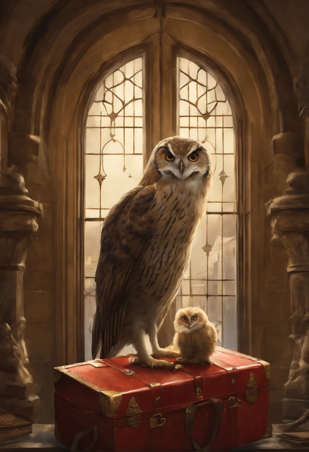 真实感, a painting, Fantastic tale, Christmas style, John Tolkien style, Small painting by Jean-Baptiste Monge, ,Anime style,Makoto Shinkai, Harry did his best to, so as not to panic. According to the big vocal clock, he had ten minutes left to do so, to take the train to Hogwarts, but he had no idea, how can he do this. He stood in the middle of the platform with a huge suitcase, which could hardly be lifted off the ground, with pockets, full of magic money, and with a cage, where the big owl sat ,New Year's decorations.((scary decoration))(((tmasterpiece))), ((The best quality at its best)), ((intricate detials)), ((hyper realisitc))(8K), Jean-Baptiste Monge, anthropomorphic --ar 2:3 --testp -optimistic; Straight hair, panorama,