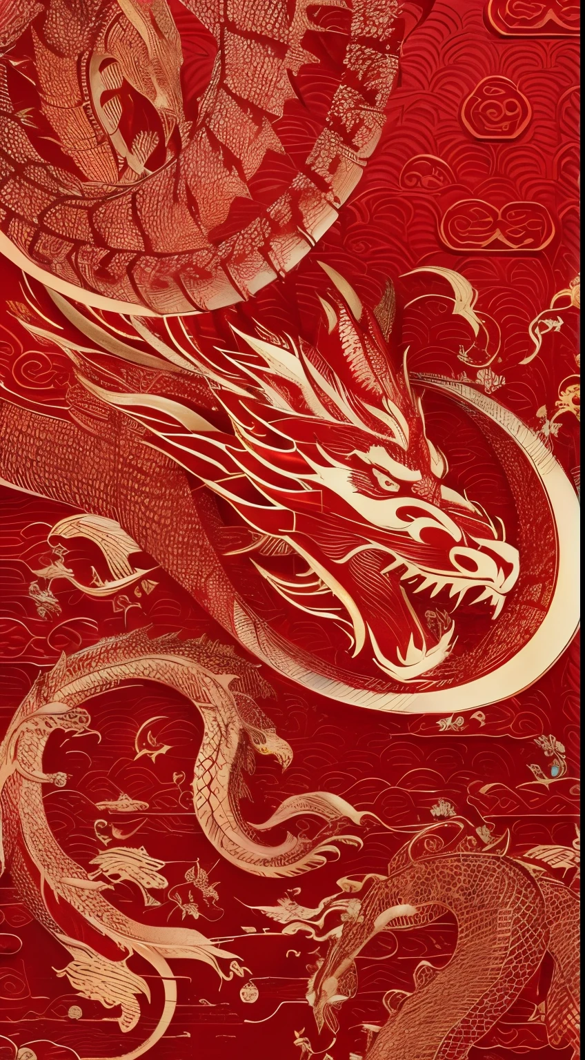 Red Chinese dragon,skin texture、Patterns、jubilation,UE5,red gold background
