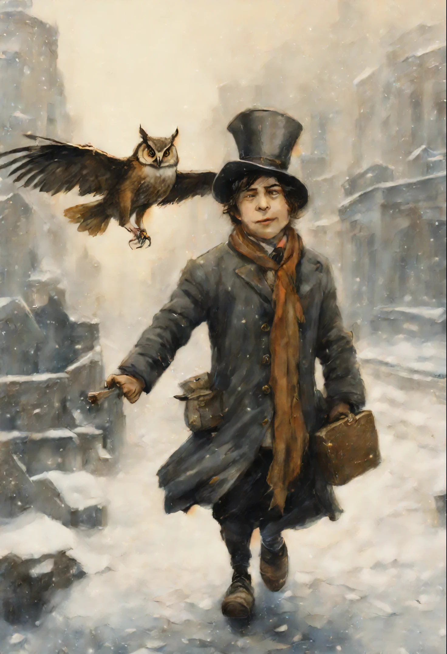 真实感, a painting, Fantastic tale, Christmas style, John Tolkien style, Small painting by Jean-Baptiste Monge, ,Anime style,Makoto Shinkai, Harry did his best to, so as not to panic. According to the big vocal clock, he had ten minutes left to do so, to take the train to Hogwarts, someone once said "trying to forget means constantly remembering" And I don't want to forget, I want to remember. but he had no idea, how can he do this. He stood in the middle of the platform with a huge suitcase, which could hardly be lifted off the ground, with pockets, full of magic money, and with a cage, where the big owl sat ,New Year's decorations.((scary decoration))(((tmasterpiece))), ((The best quality at its best)), ((intricate detials)), ((hyper realisitc))(8K), Jean-Baptiste Monge, anthropomorphic --ar 2:3 --testp -optimistic; Straight hair, panorama,