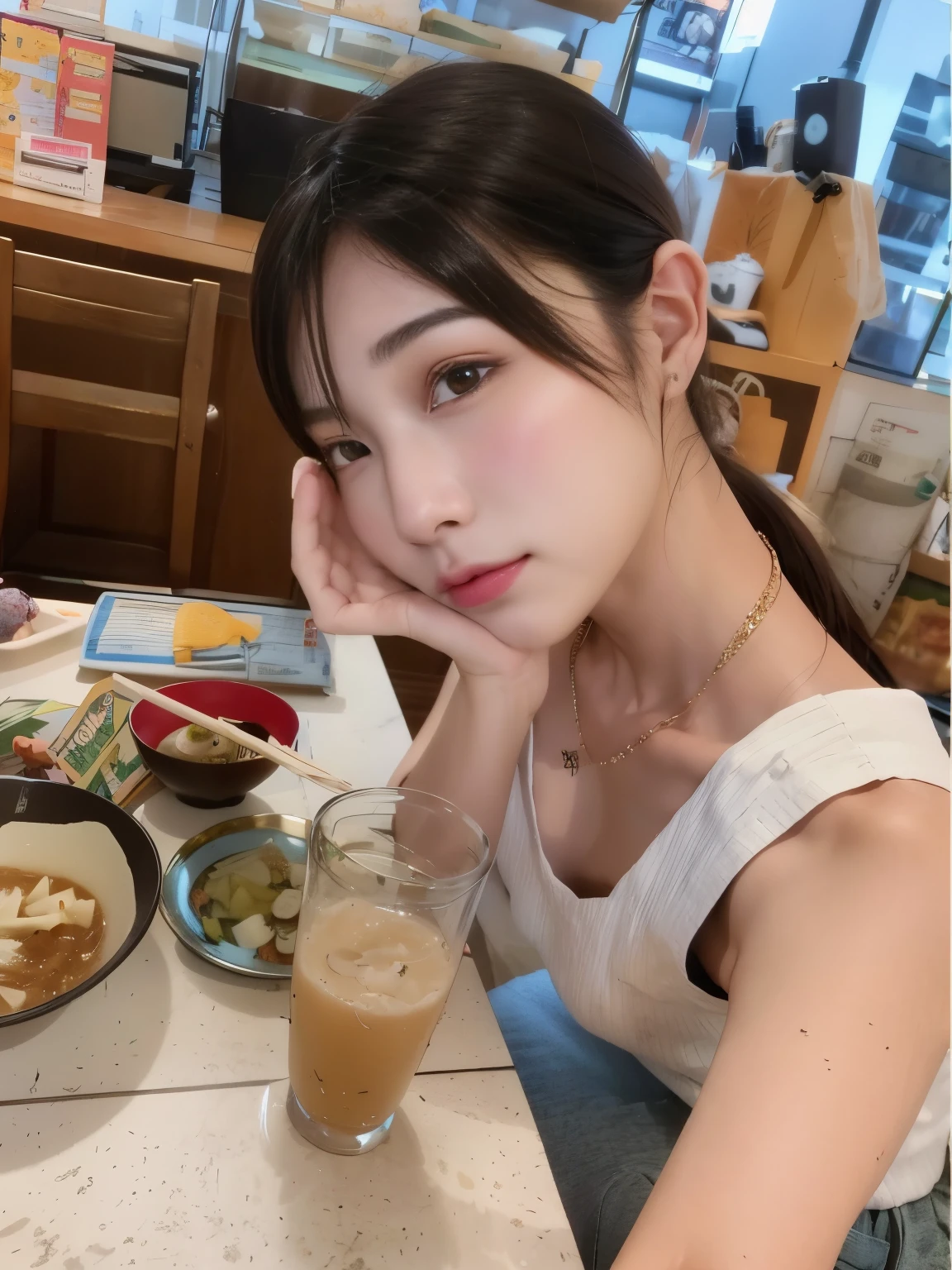 There is a woman bringon samall bowl  of noodle, 奈良美智, chiho, Kimi Takemura, 19-year-old girl, shikamimi, tzuyu from twice, sakimichan, Ayami, deayami kojima, 🚿🗝📝, Chiho Ashima