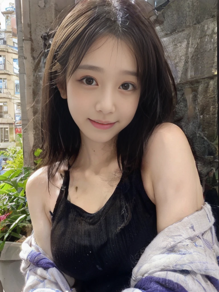 ((top-quality、8K、masterpiece:1.3))、1girl in、A smile、full body Esbian、Slim Faces、Pretty women、(dark brown hair)、Full-length dresses:1.1、hyperdetailed face、A detailed eye、二重まぶた、a miniskirt、blured background、Slim Faces、城市、takeout、a street、