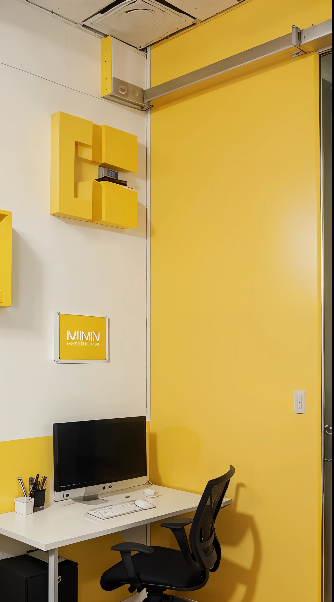 UsixCreative web devlopment agency  minial yellow vibe office,  office logo and name in the wall