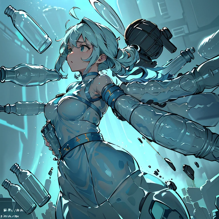 A liquid glass girl who serves an extremely unstable anti-gravity bottle armor.、condensation、Frost、Amazing dynamism、Amazing Angle、Unstable buoyancy sandstorm、((((((Many friendly bottles closely fused and chased each other))))))、((((erode and arrest each other'jar of))))、